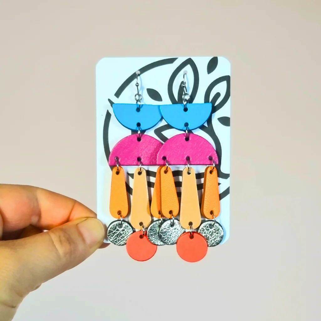 Blue, Purple, Orange Large Dangly Earrings