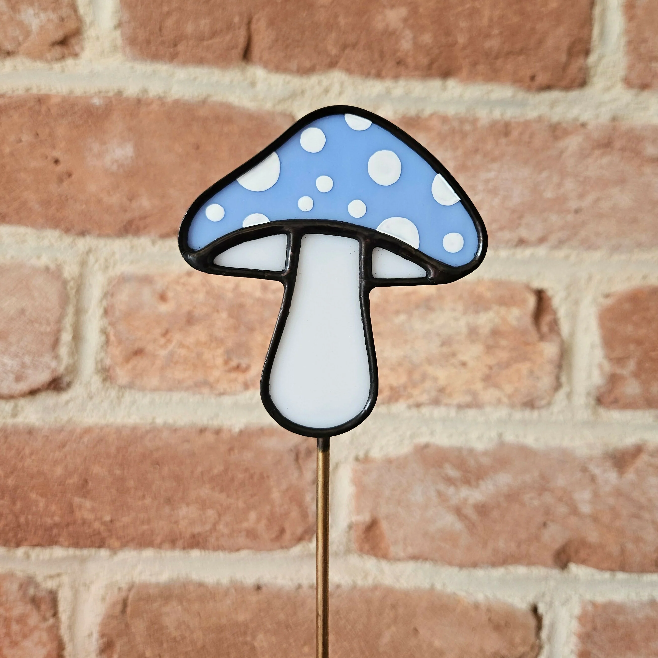 Blue Spotted Mushroom Stained Glass Plantstake - Image 2