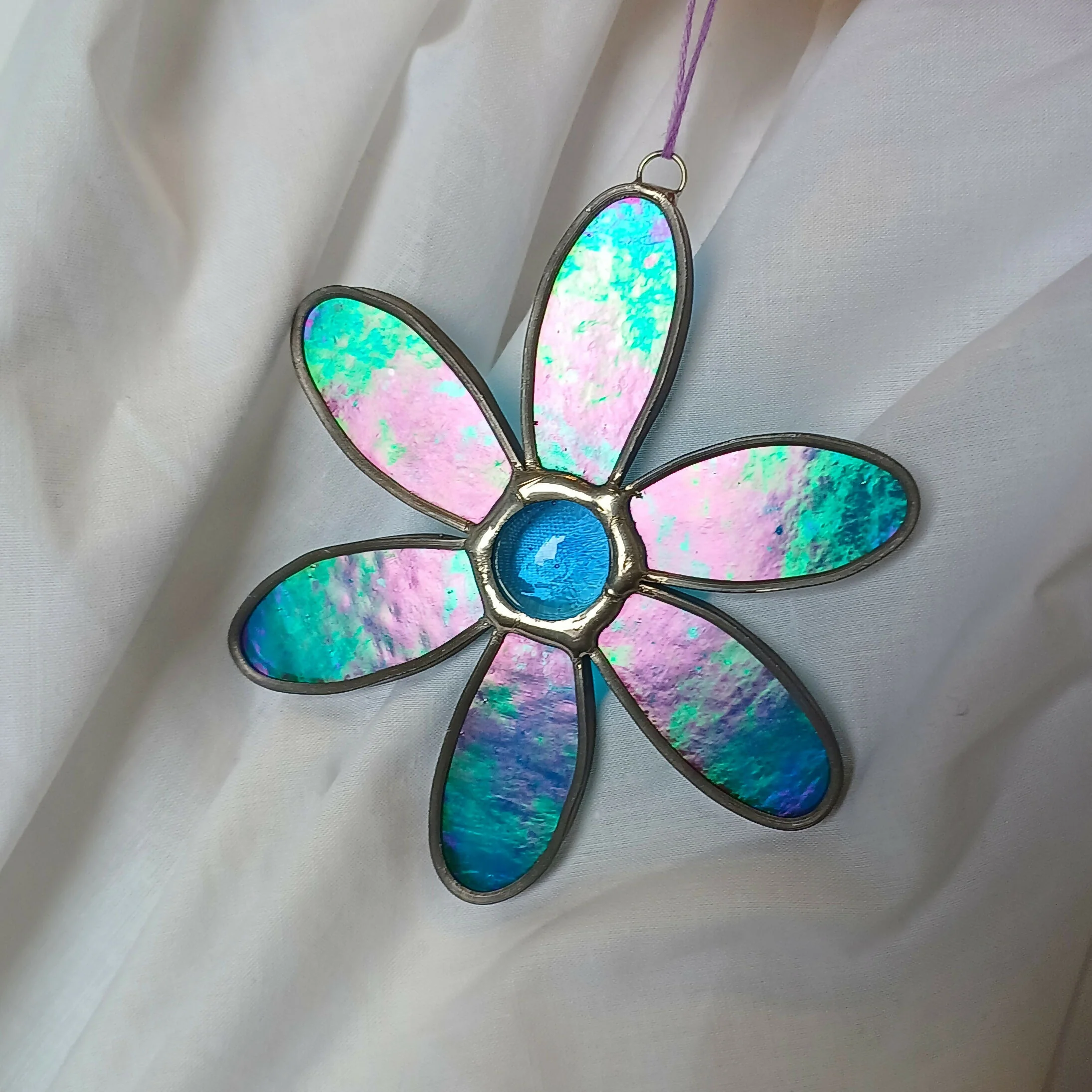Blue Stained Glass Daisy Flower Suncatcher - Image 3