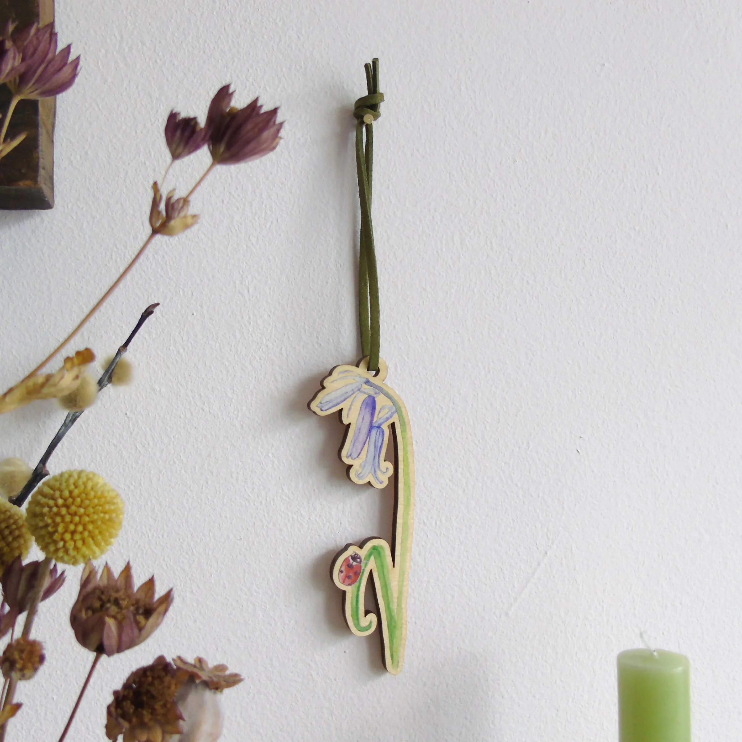 Bluebell and Ladybird Hanging Wooden Decoration - Image 2