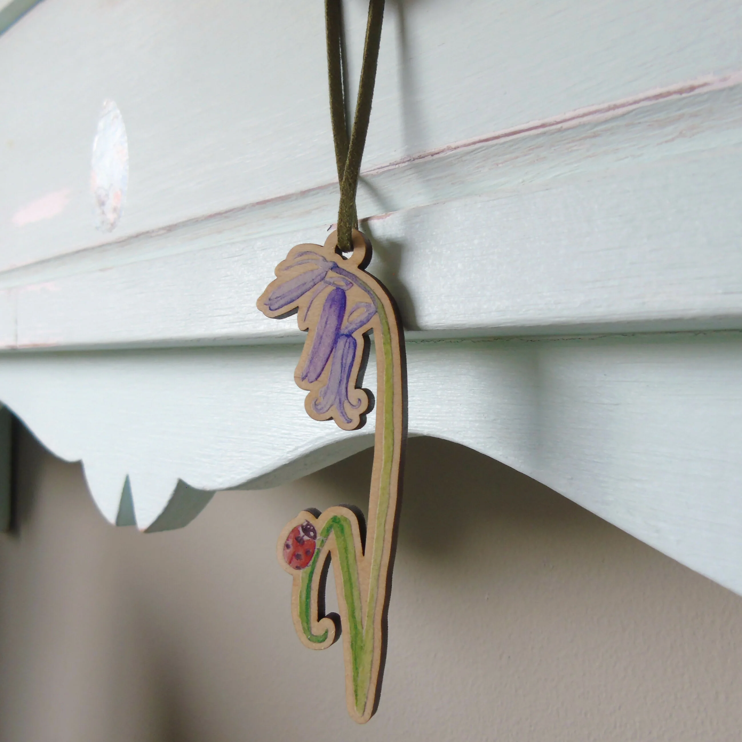 Bluebell and Ladybird Hanging Wooden Decoration - Image 3