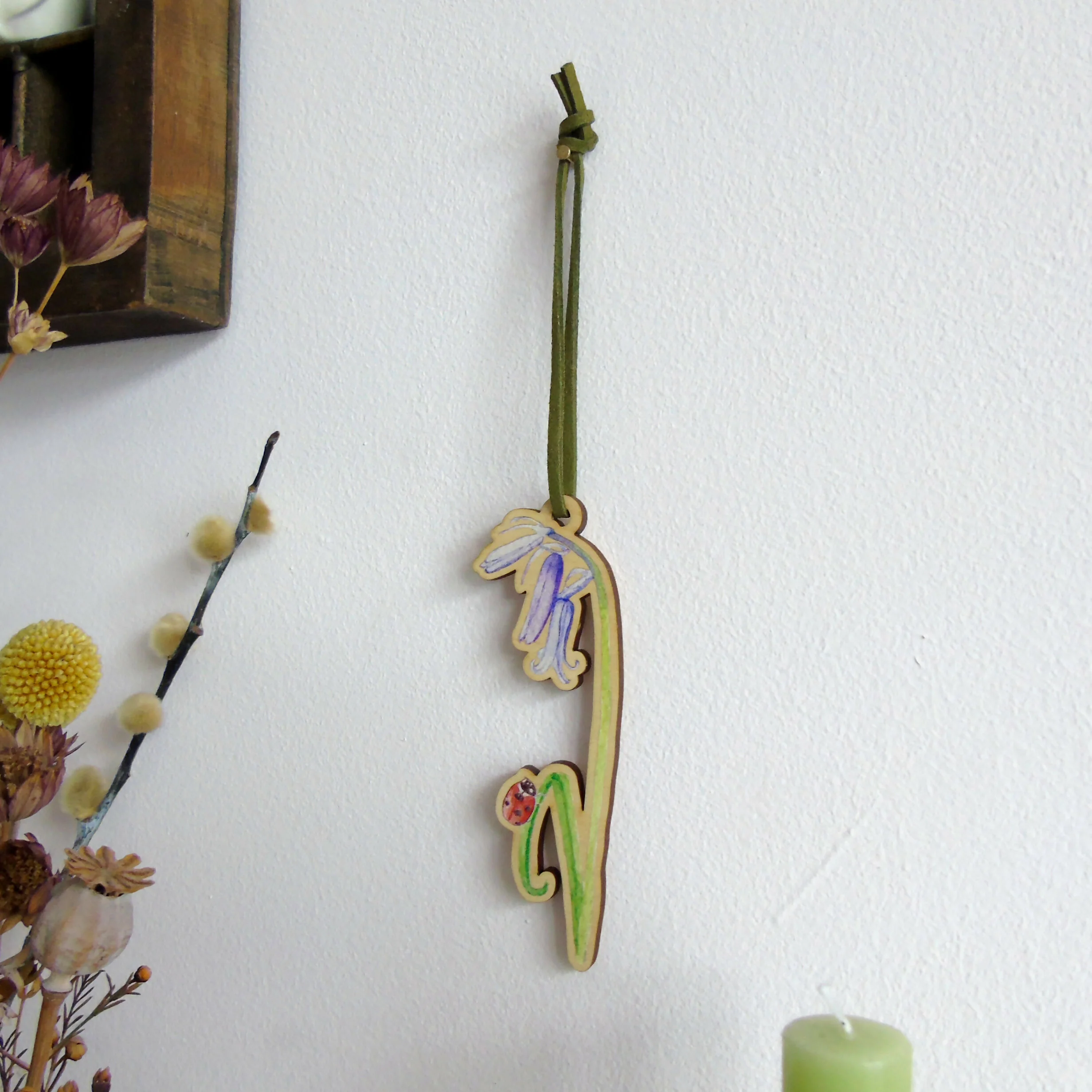 Bluebell and Ladybird Hanging Wooden Decoration - Image 5