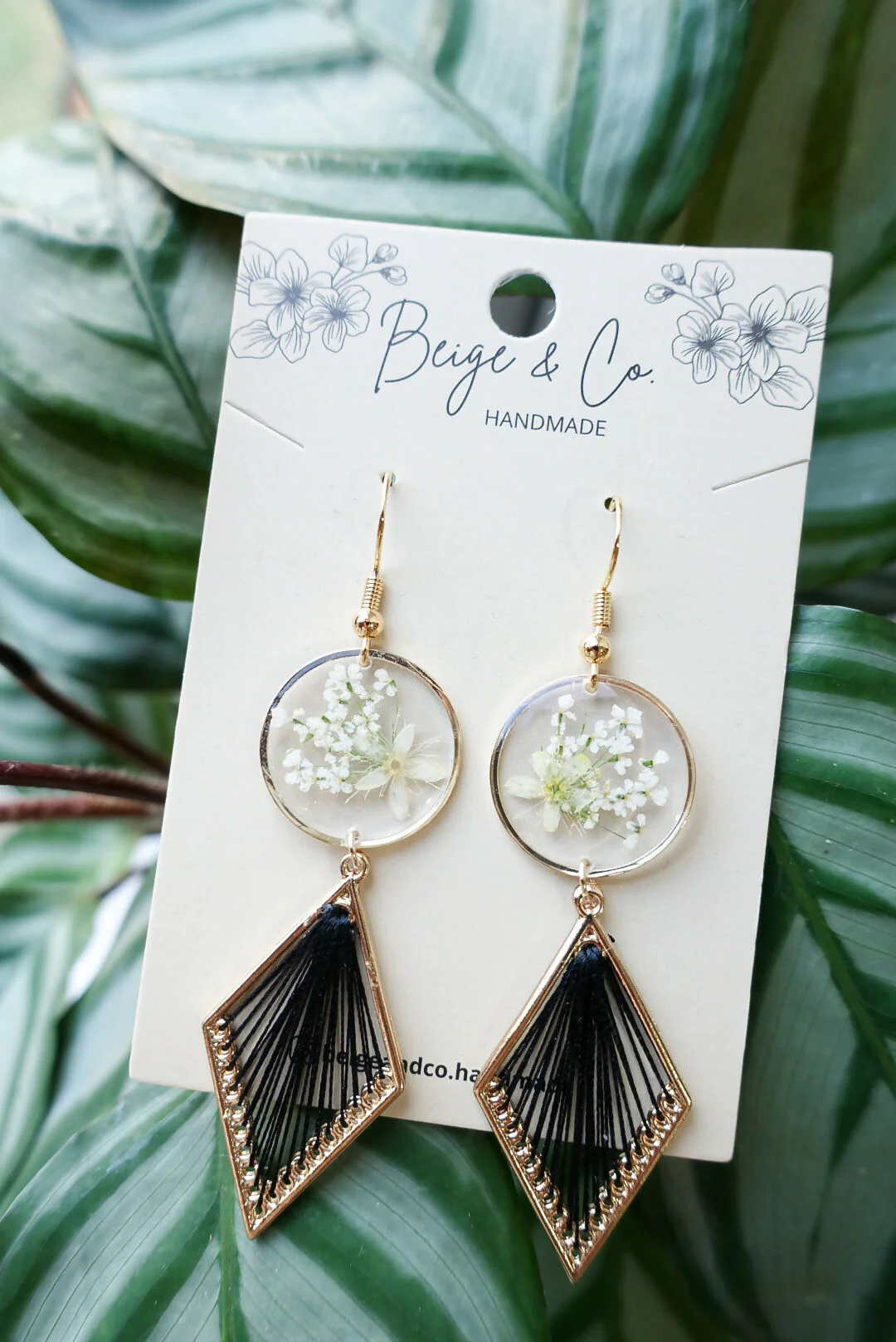 Boho Black Pressed Flower Earrings - Image 2