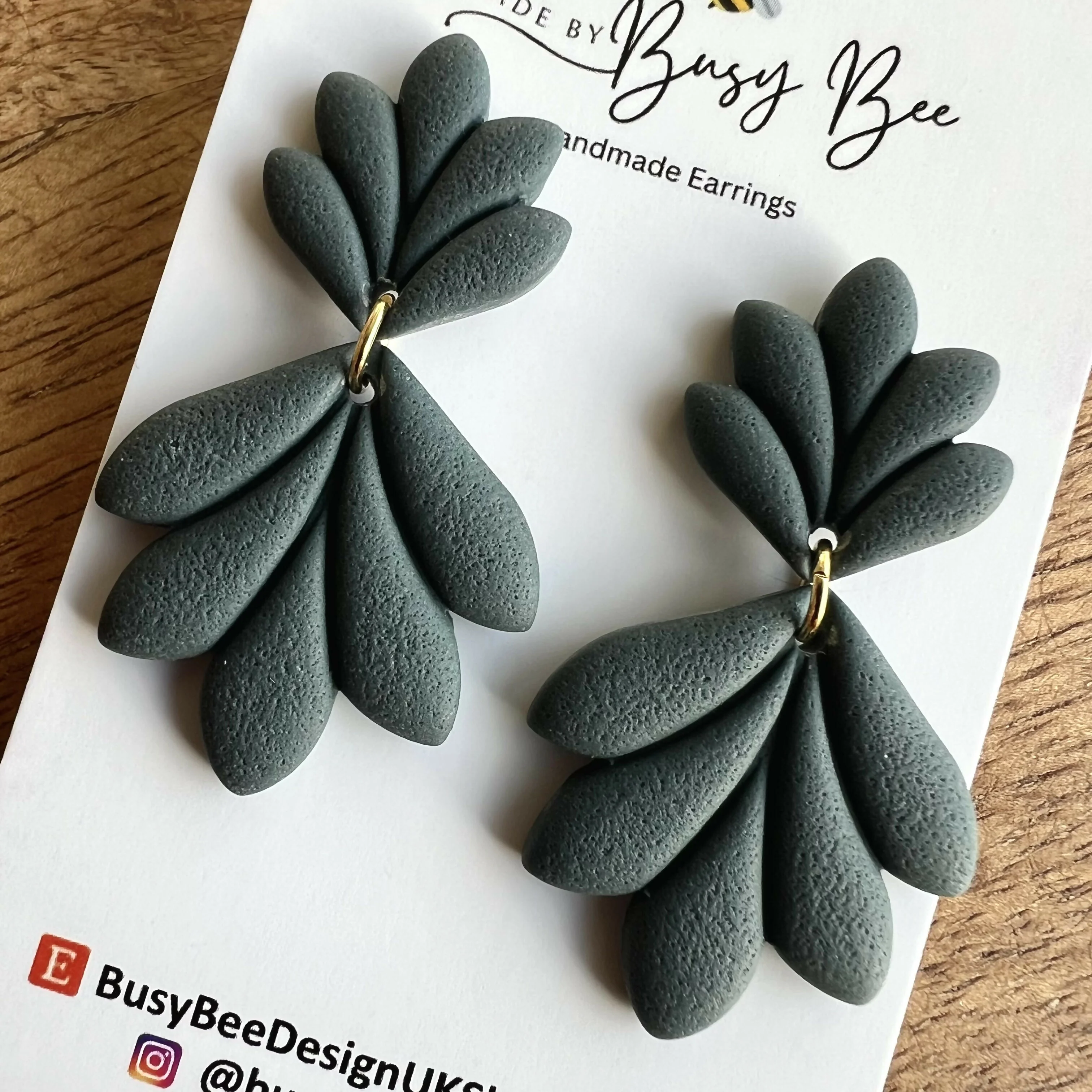Boho Dark Blue Green Autumn Leaf Earrings /Statement Dangle Polymer Clay Earrings / Handmade Minimalist Jewellery - Image 4