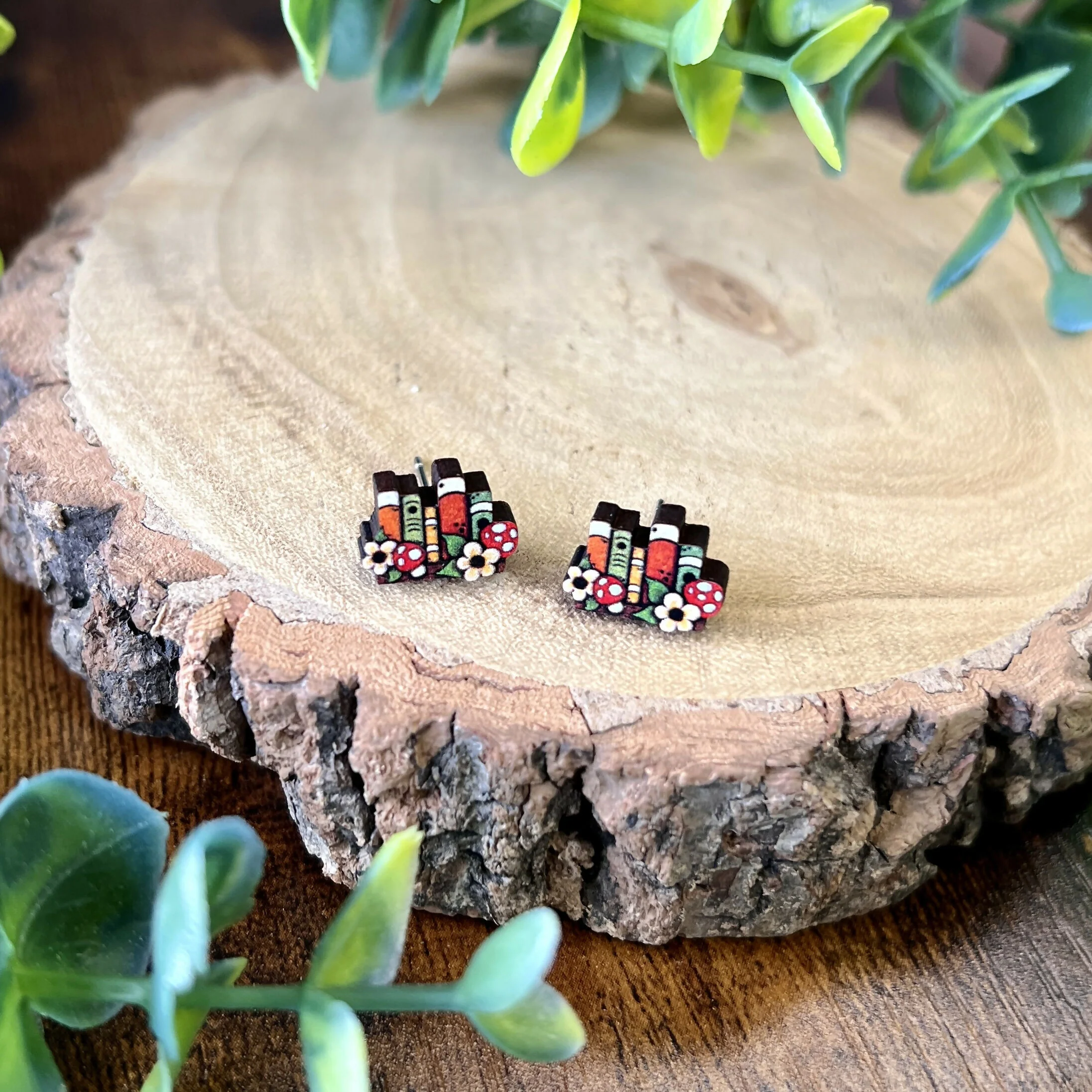 Bookshelf Wooden Earrings - Image 4