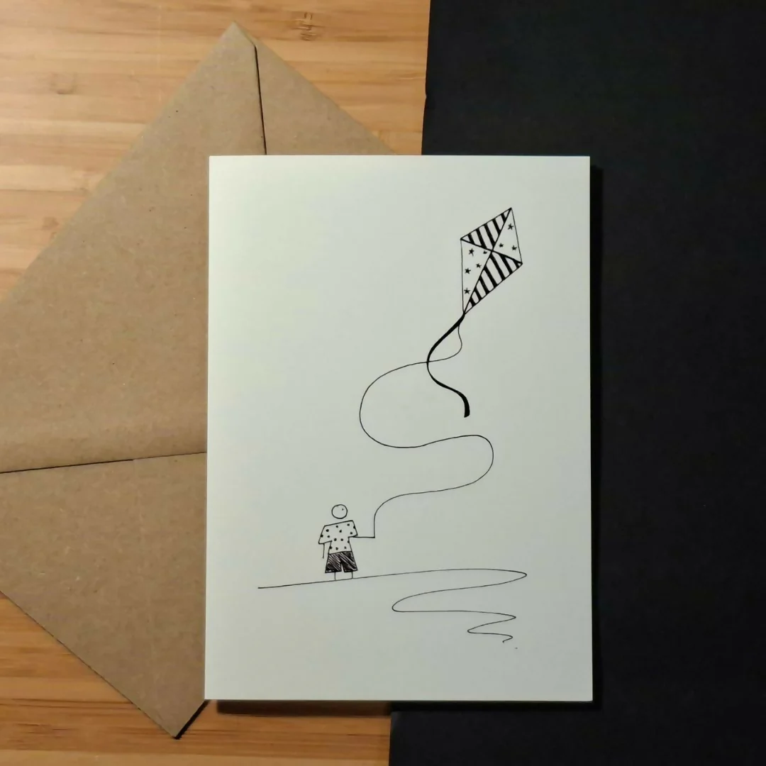 Boy With Kite Greetings Card