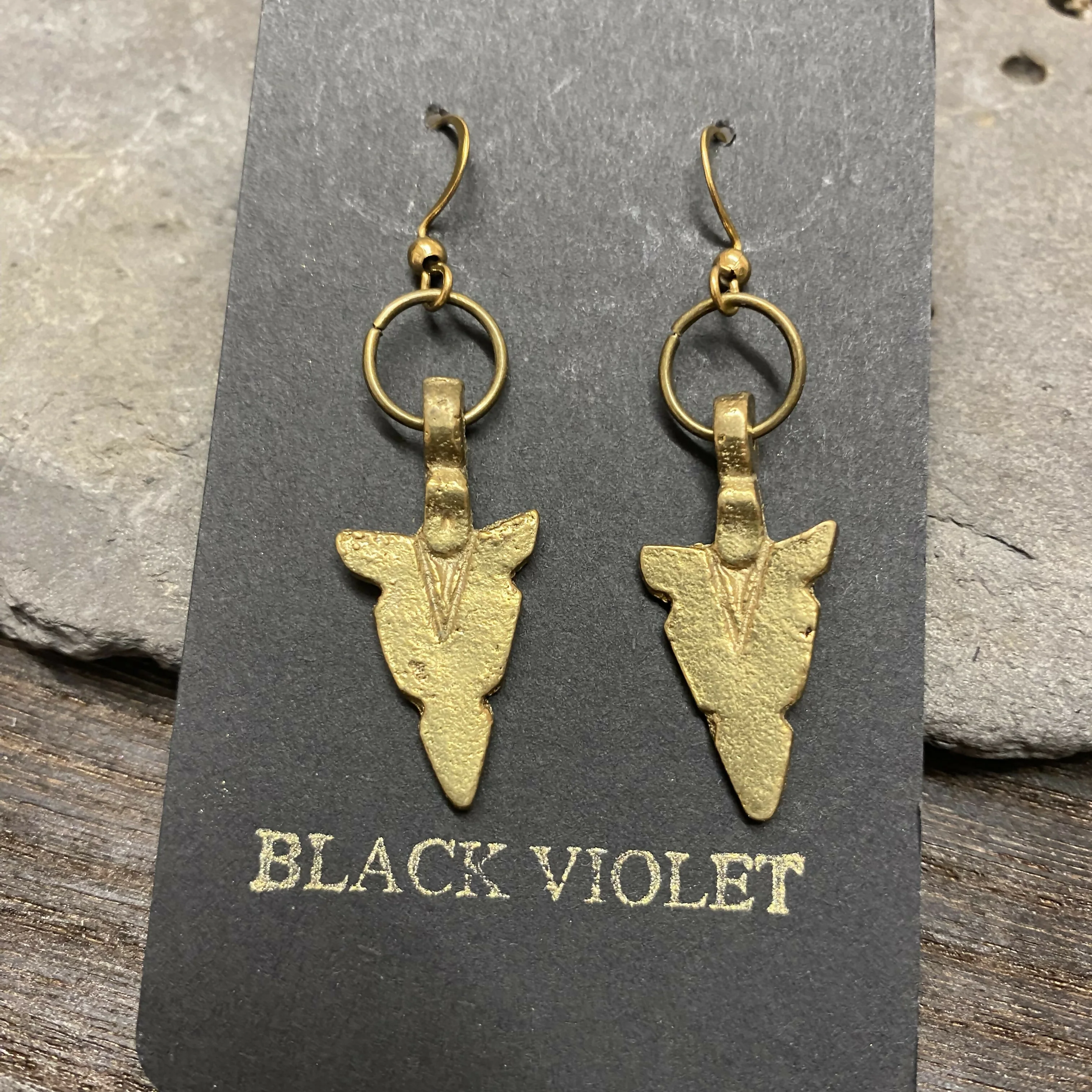 Brass Arrowhead Talisman Earrings