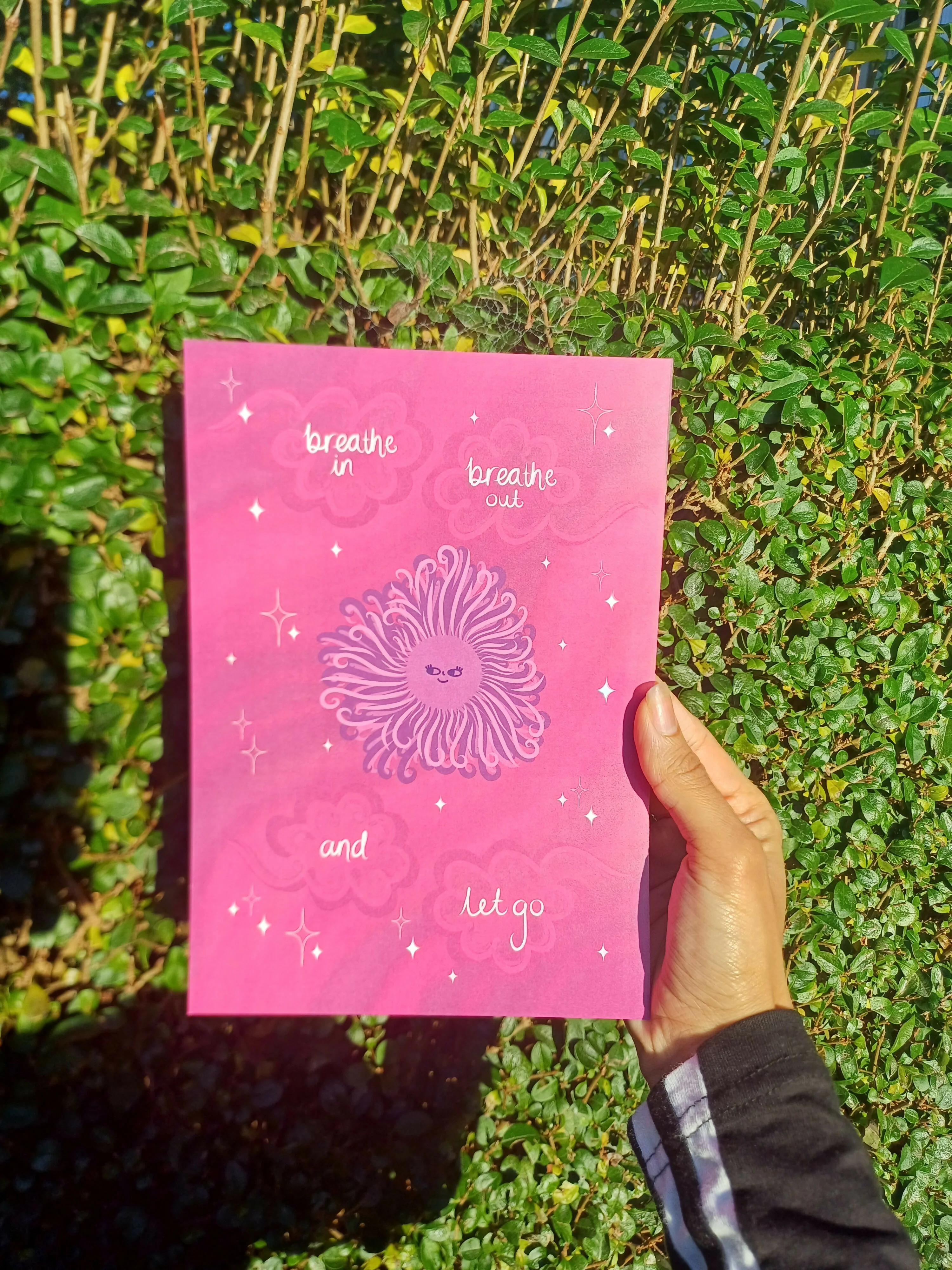 Breathe In Breathe Out and Let Go | Mindfulness Print | Mantra Artwork | A4 pink - Image 2