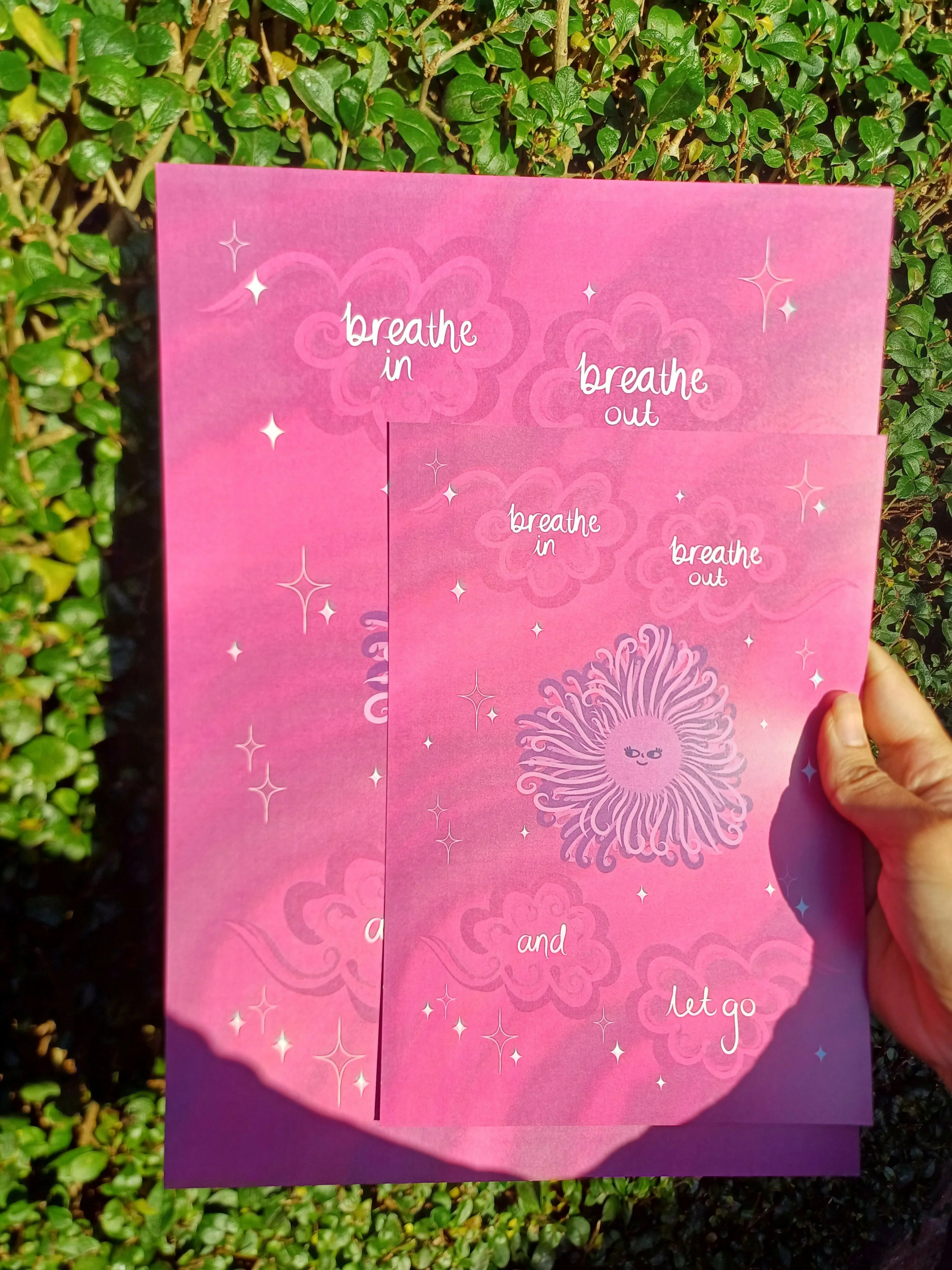 Breathe In Breathe Out and Let Go | Mindfulness Print | Mantra Artwork | A4 pink - Image 3