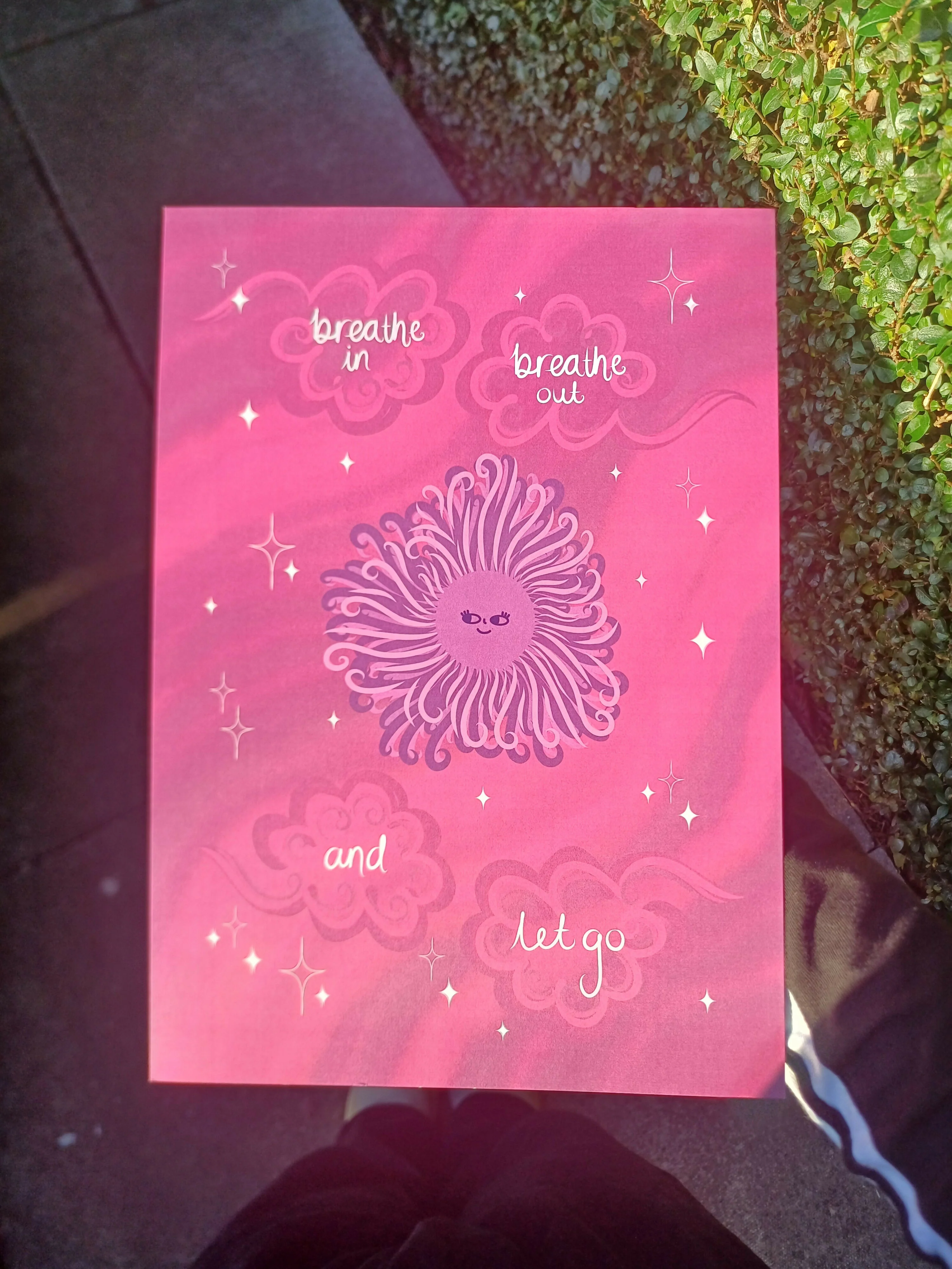 Breathe In Breathe Out and Let Go | Mindfulness Print | Mantra Artwork | A5 Pink - Image 2
