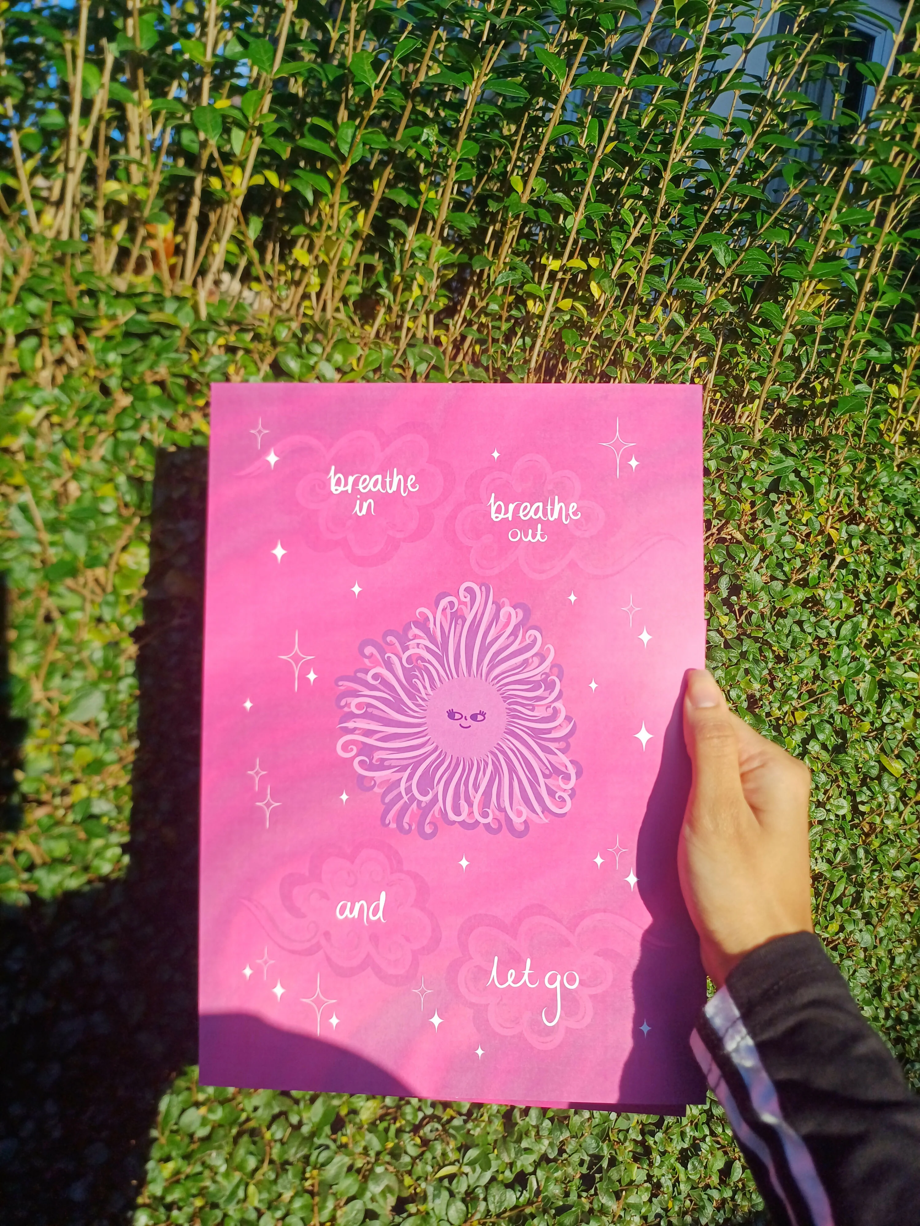 Breathe In Breathe Out and Let Go | Mindfulness Print | Mantra Artwork | A5 Pink - Image 3