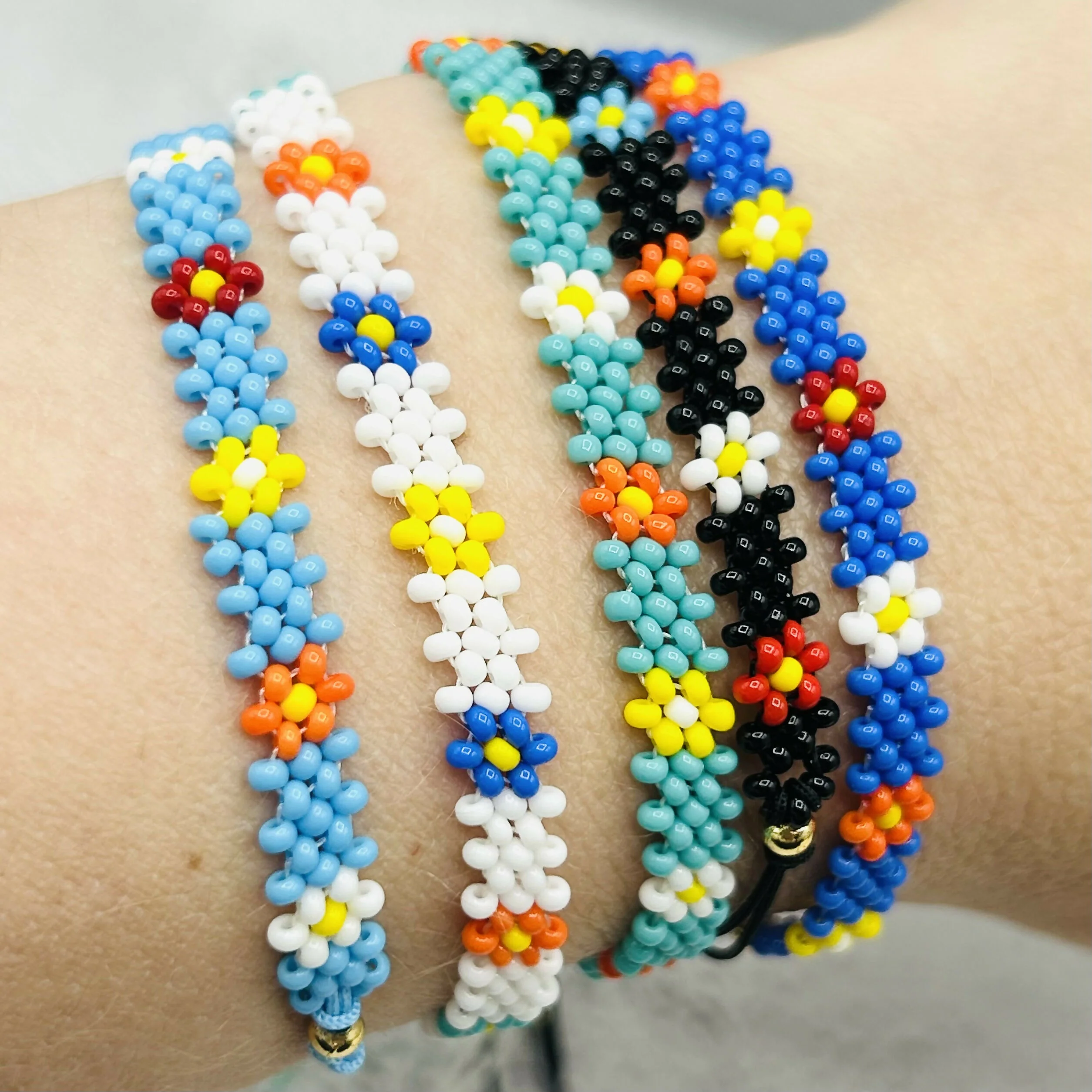Bright Flower Beaded Bracelets – Handmade Unique Colours