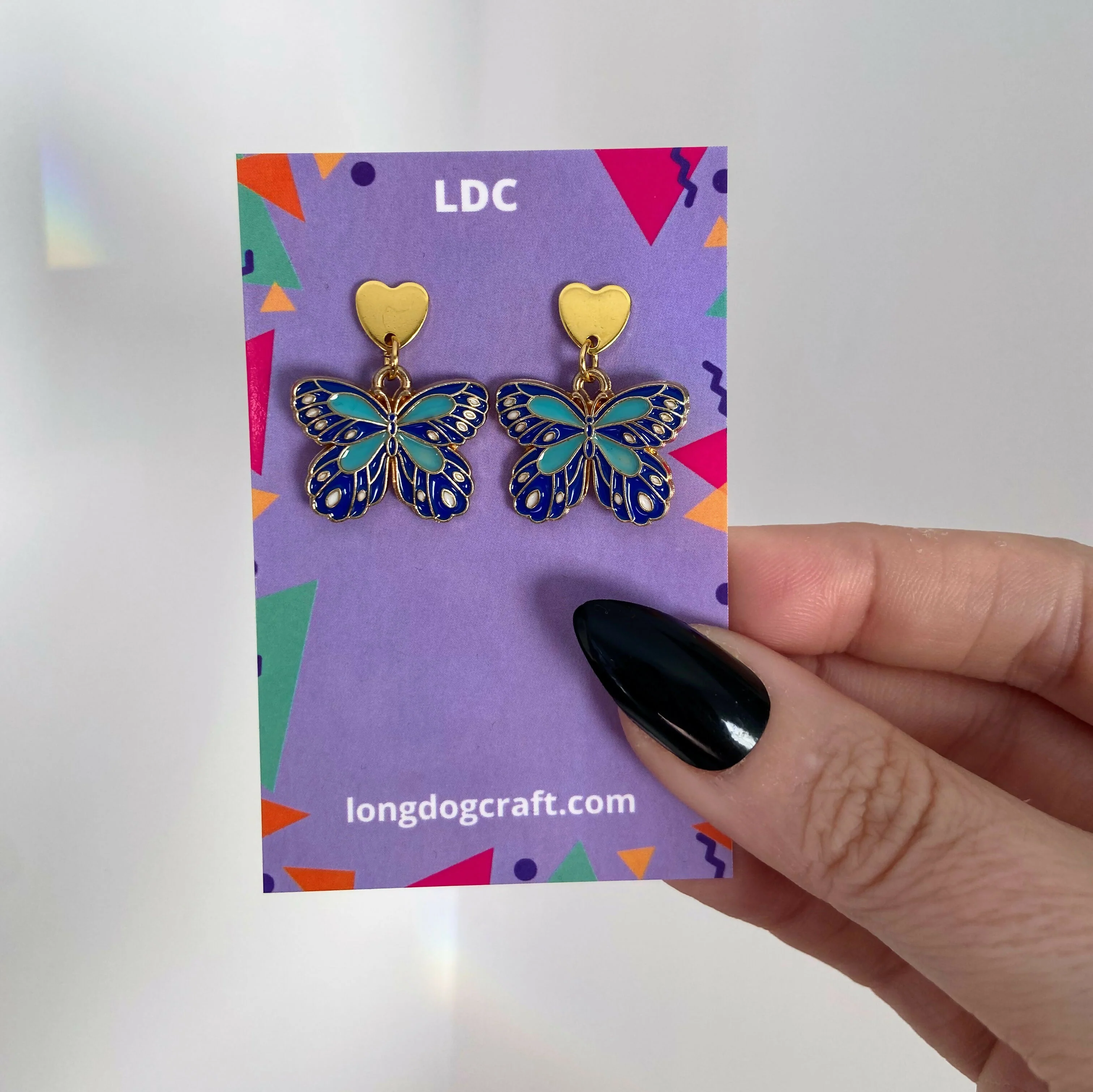 Butterfly Heart Drop Stud Earrings - Image 3