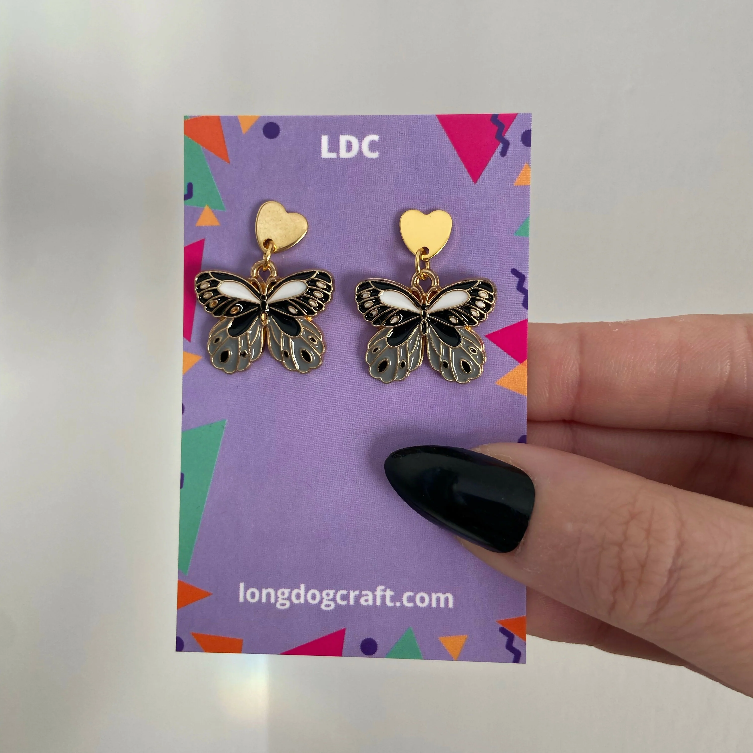 Butterfly Heart Drop Stud Earrings - Image 6