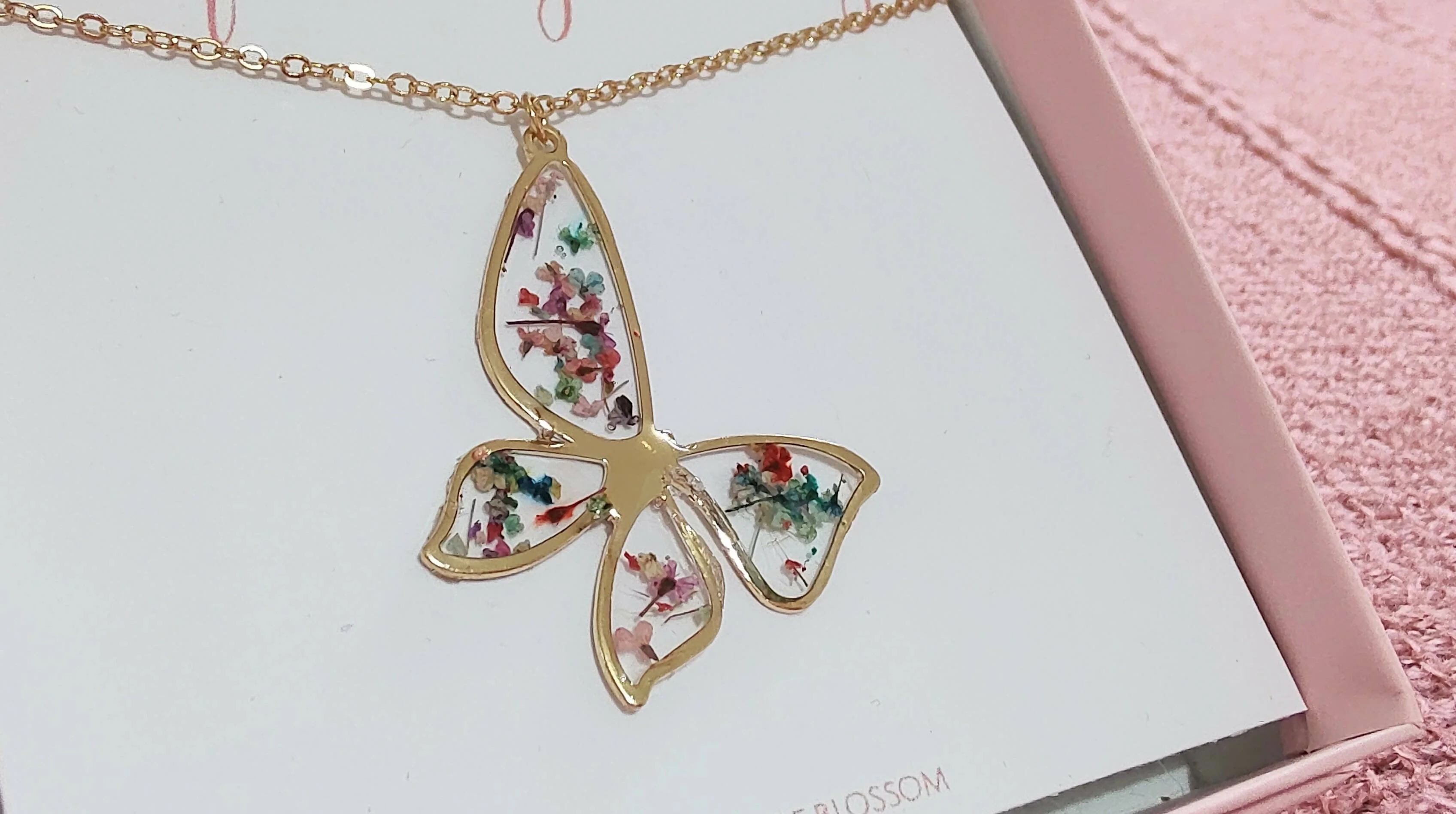 Butterfly Real Flower Necklace Gold Plated - Image 3