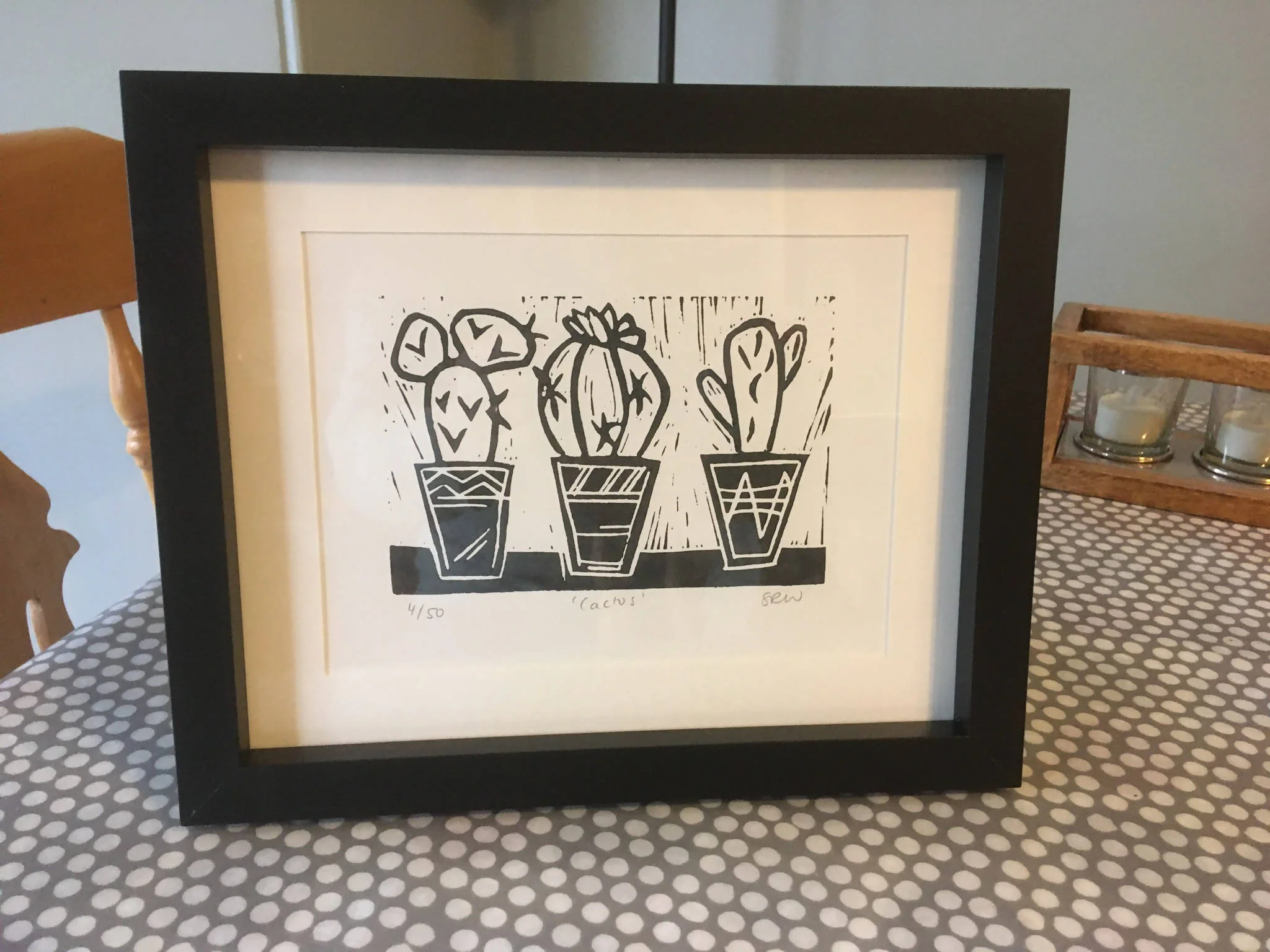 Three Cacti Framed Lino Cut Print - Image 3
