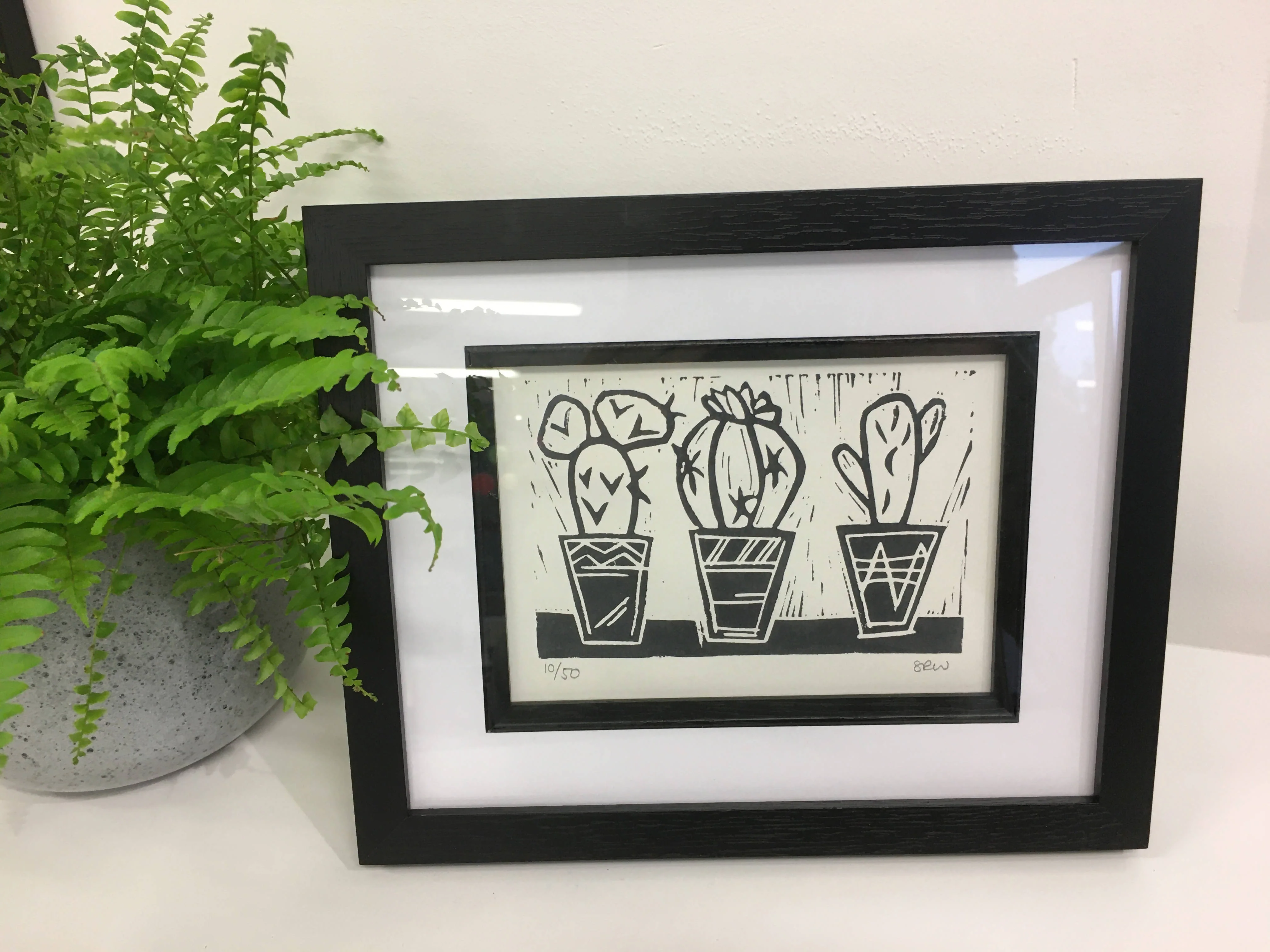 Three Cacti Framed Lino Cut Print - Image 4