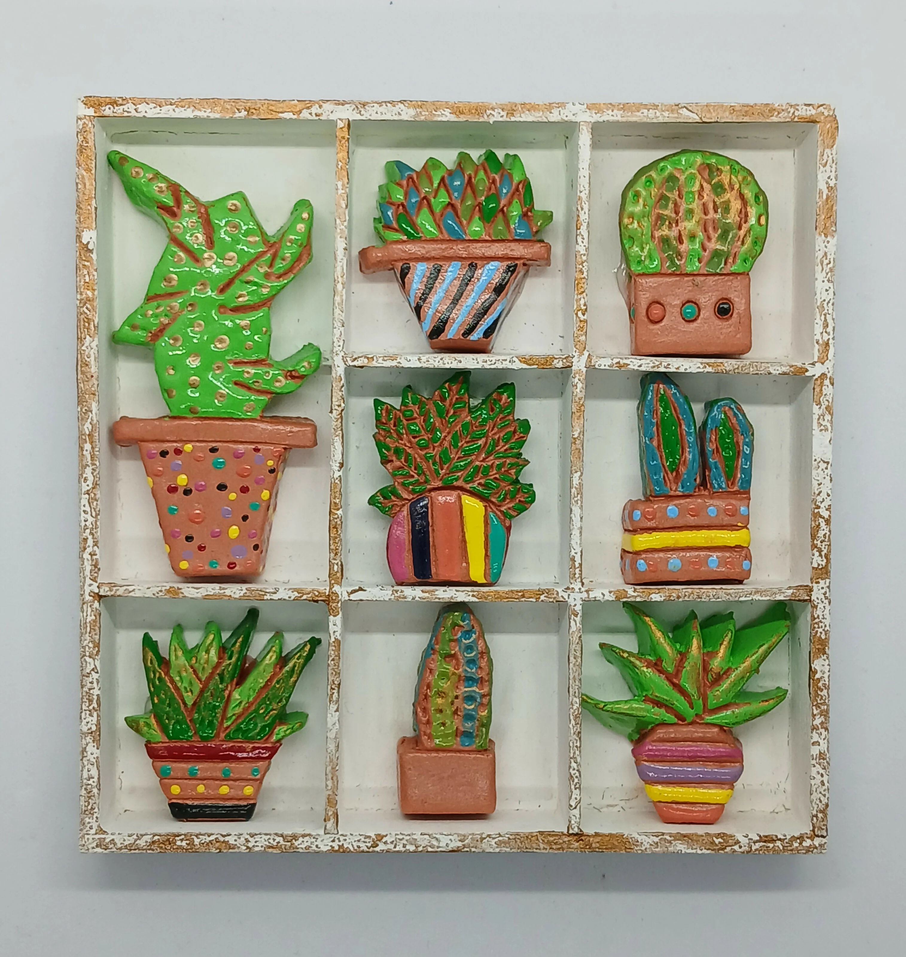Cactus and Plant Filled Small Wooden White Painted Trinket Tray - Image 2
