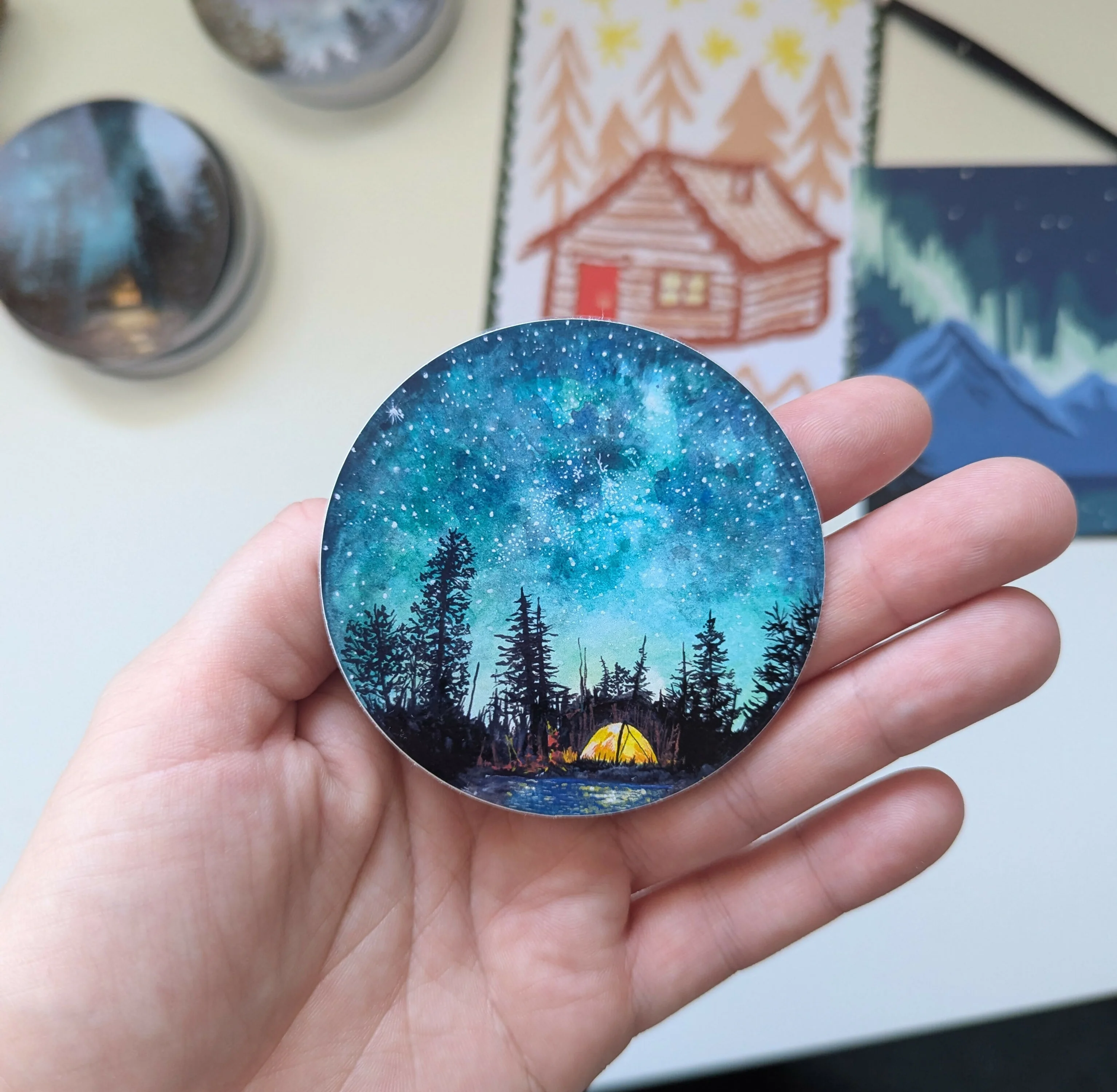 Camping at Night Vinyl Sticker