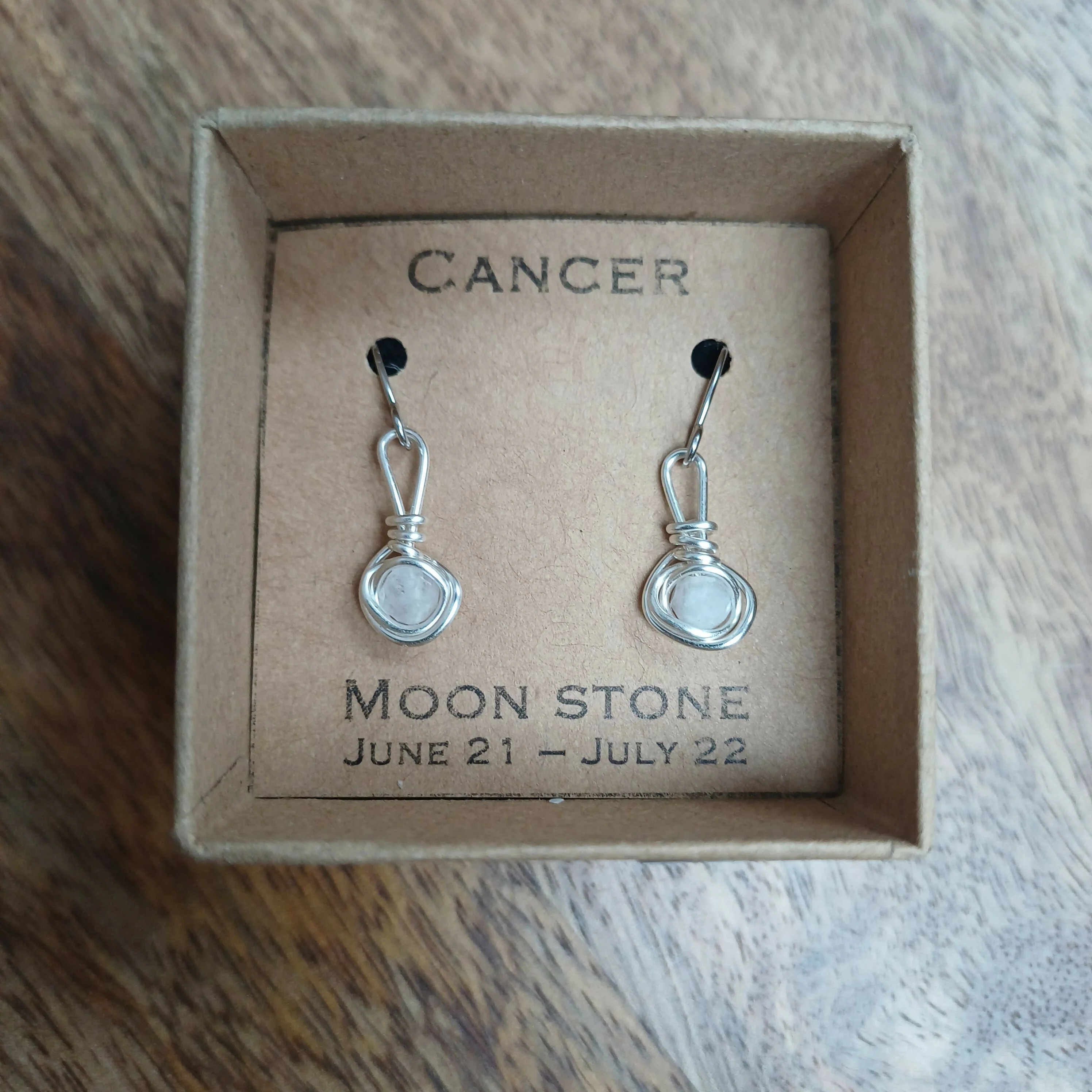 Cancer Moonstone Zodiac Wire Wrapped Earrings