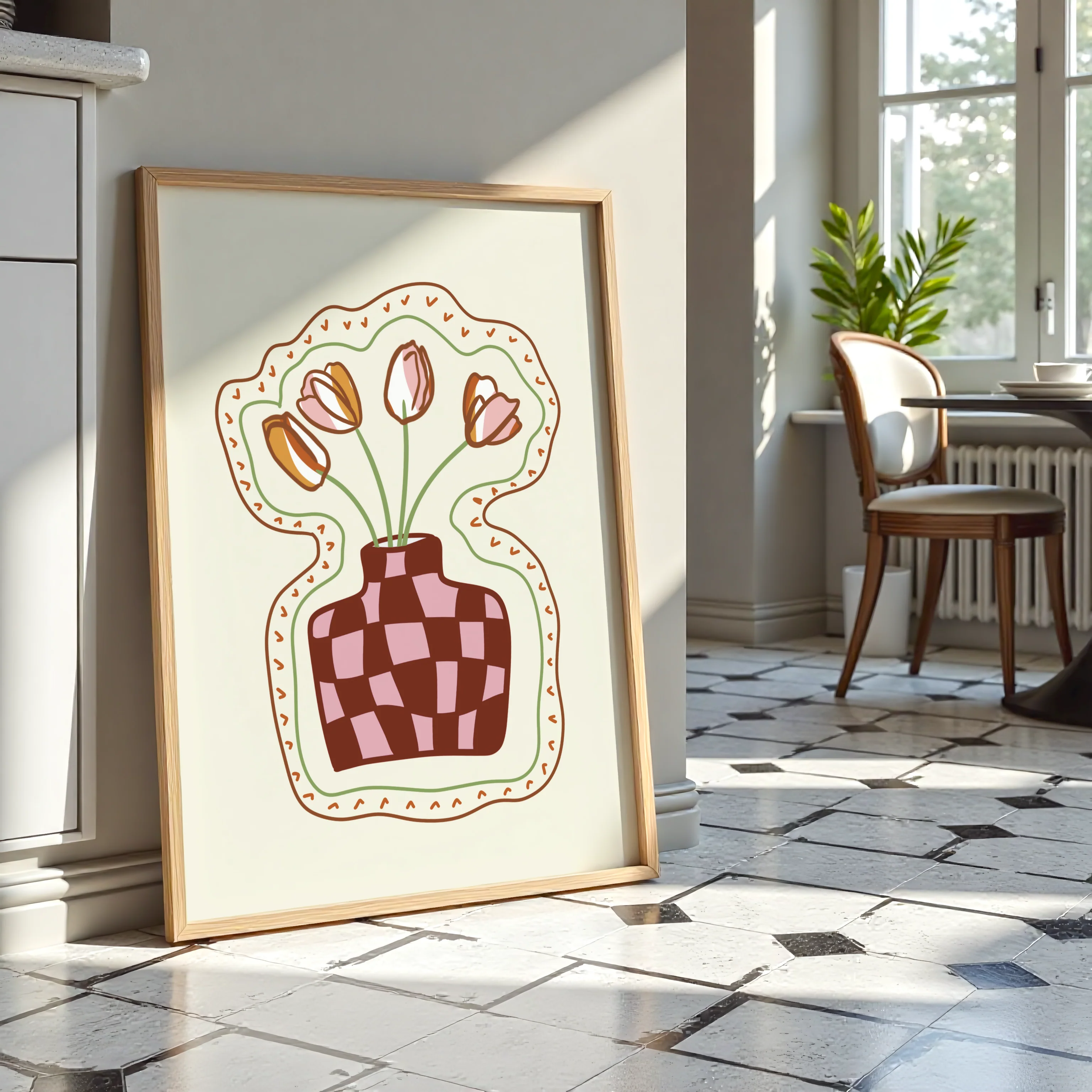 Check Tulip Vase Print in Brown - Image 2