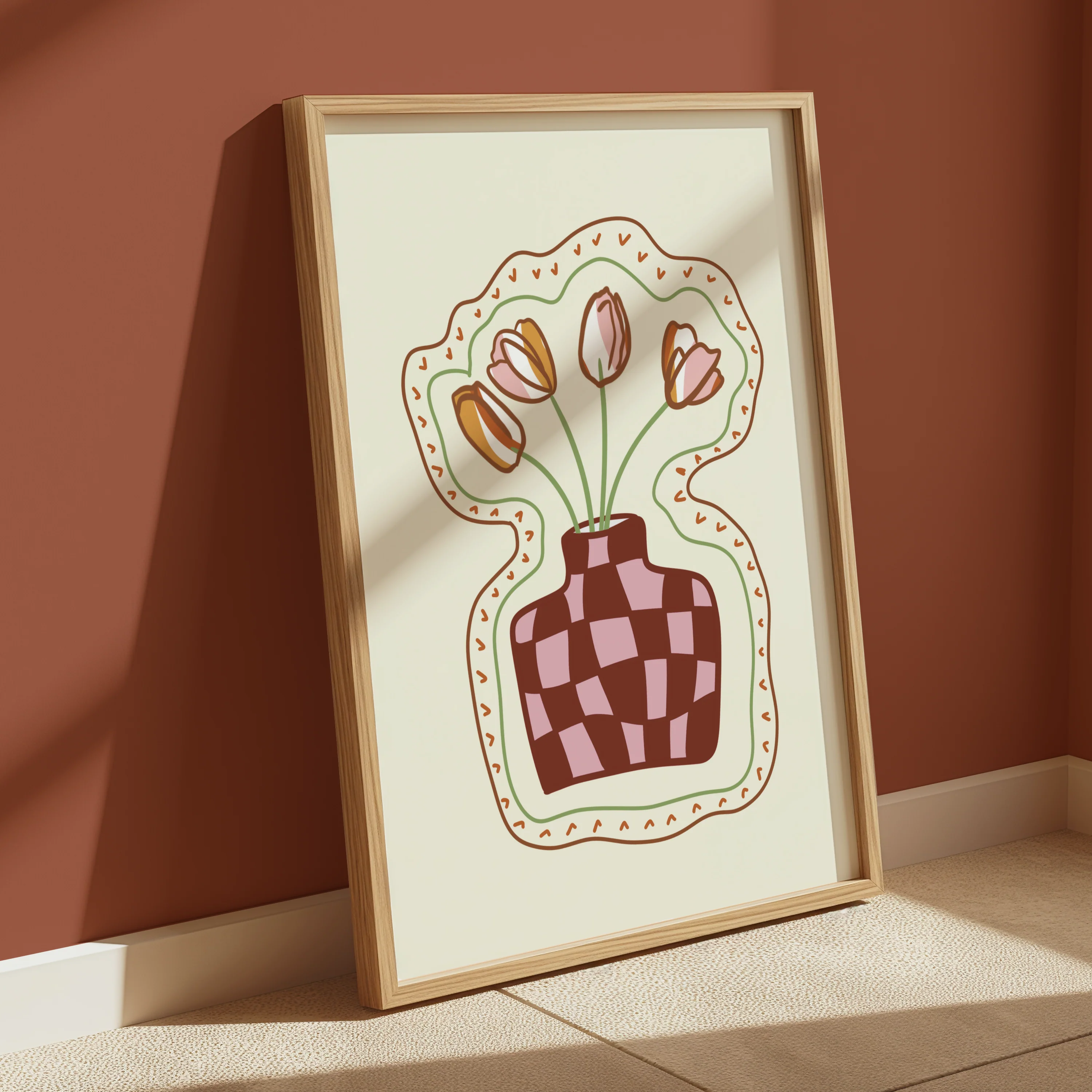 Check Tulip Vase Print in Brown - Image 3
