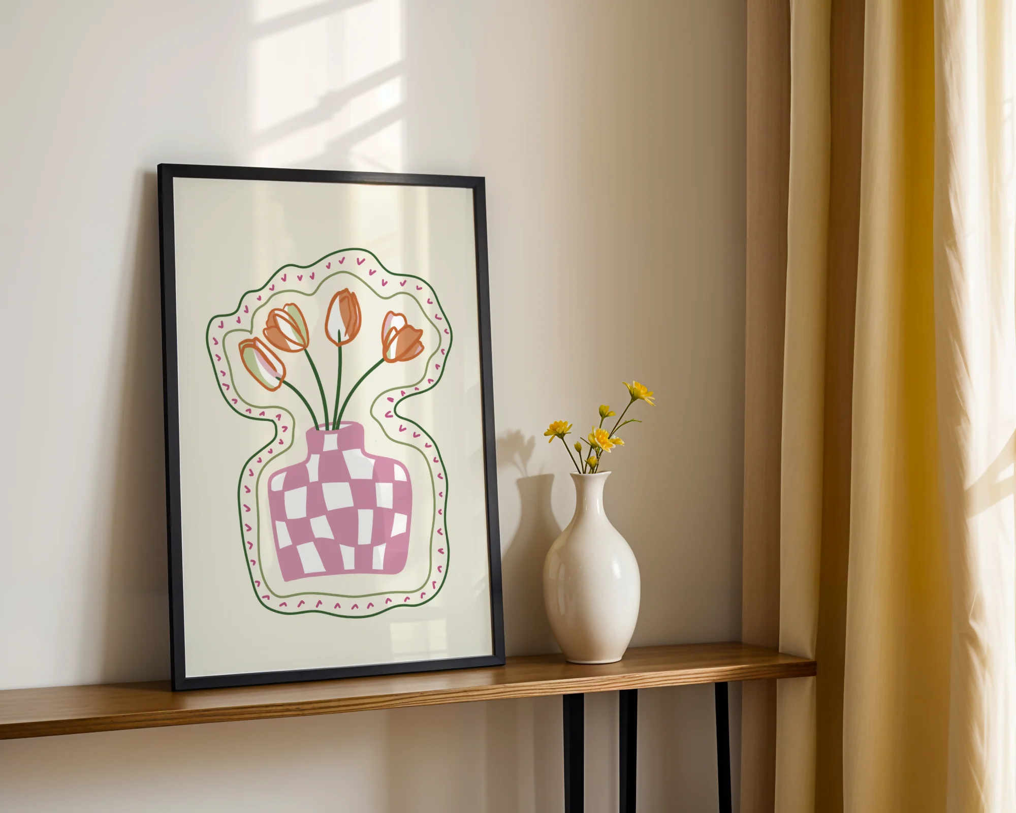Checkered Tulip Vase Print - Image 2