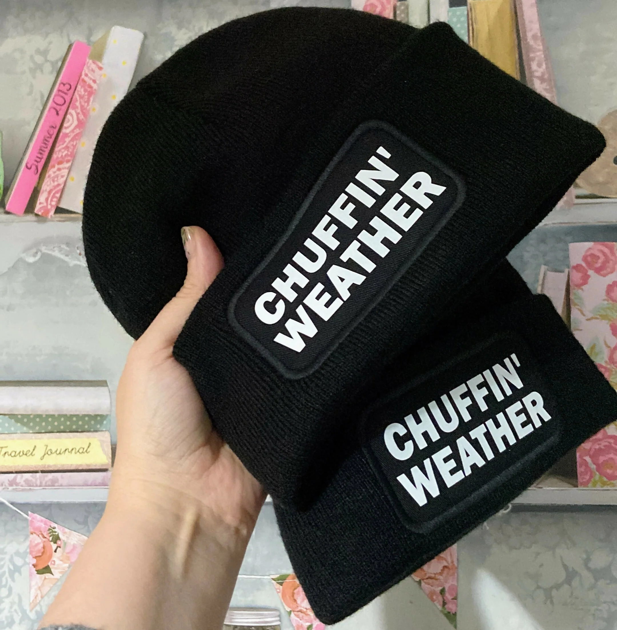 Chuffin Weather Cuffed Rectangular Patch Beanie Hat - Image 3