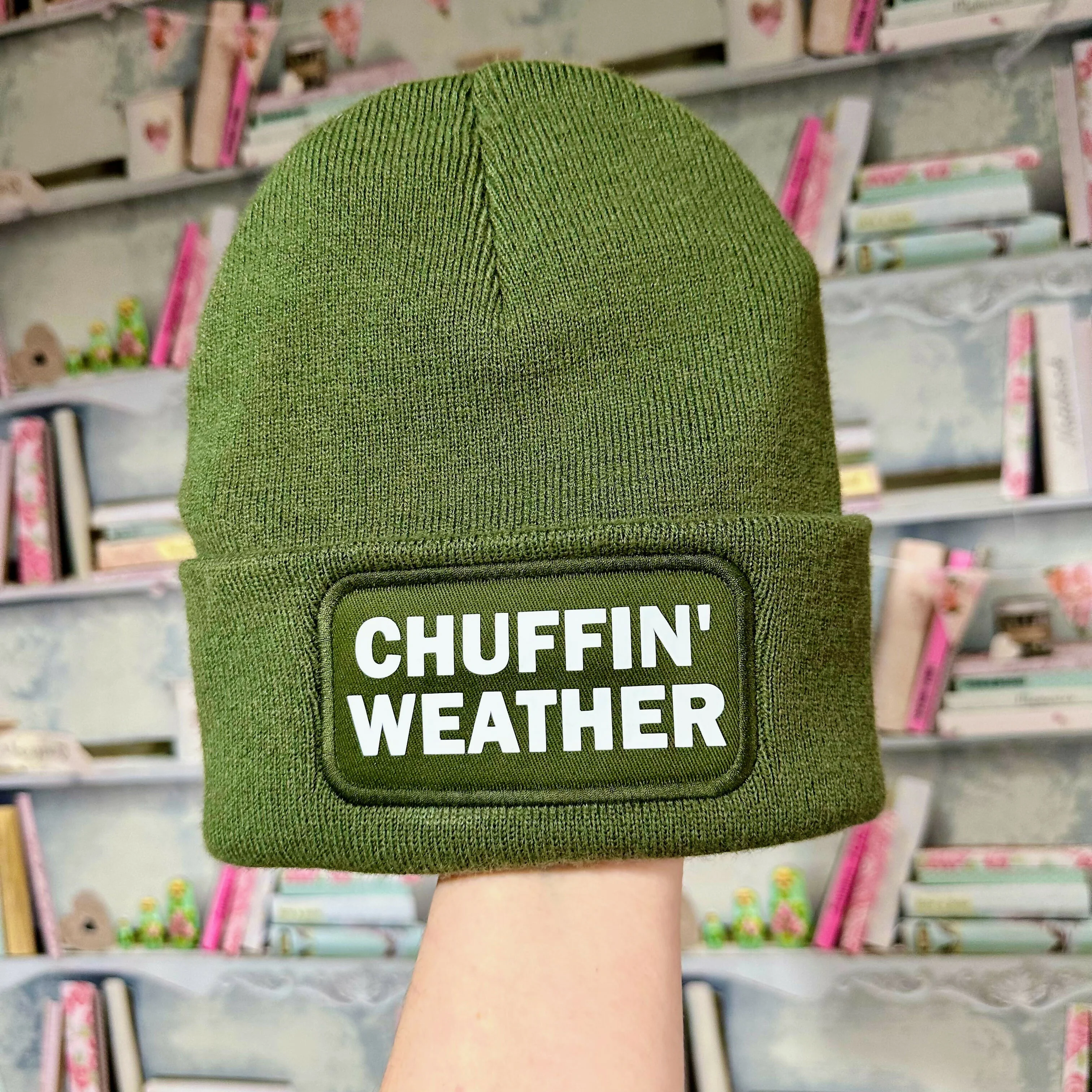 Chuffin Weather Cuffed Rectangular Patch Beanie Hat - Image 4
