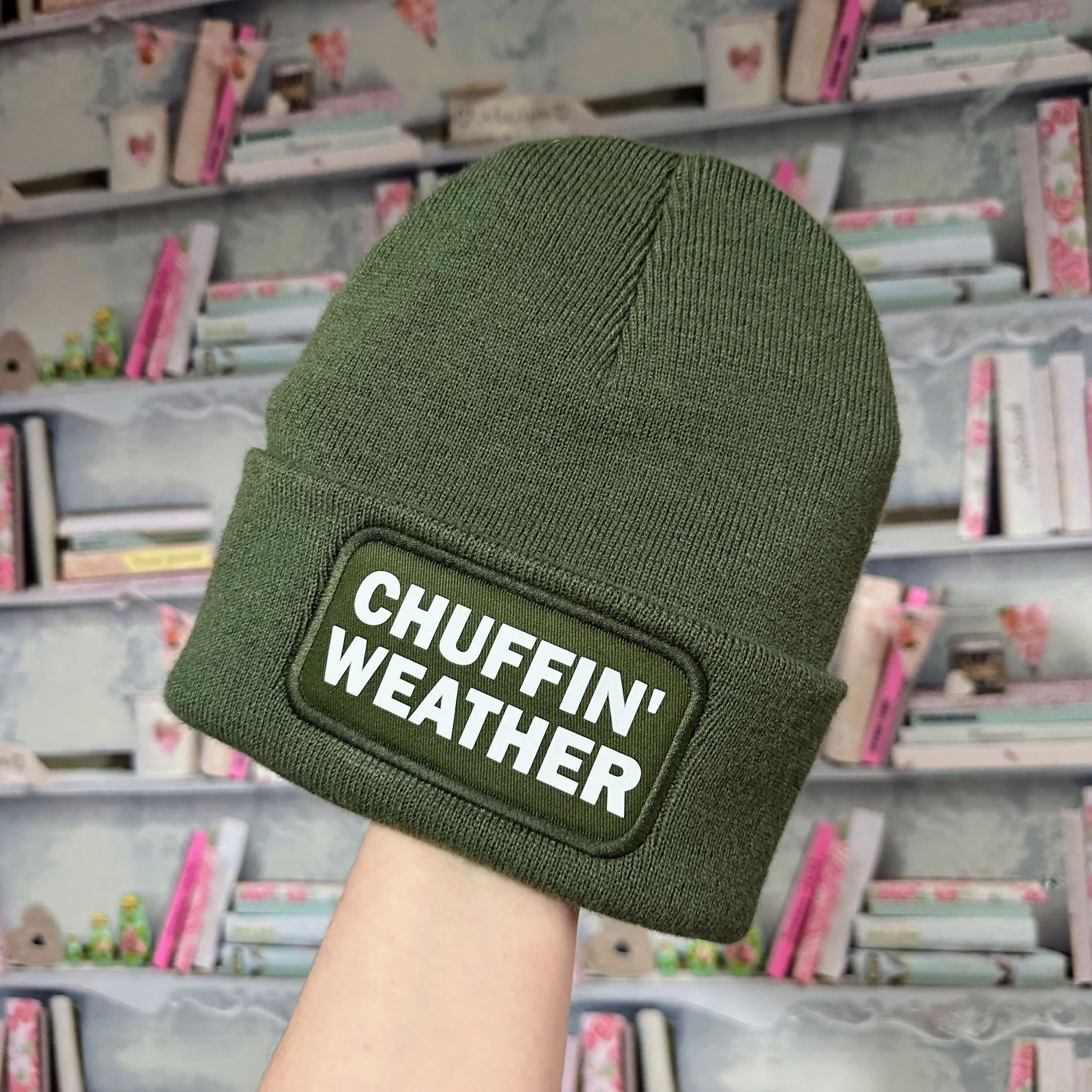Chuffin Weather Cuffed Rectangular Patch Beanie Hat - Image 5