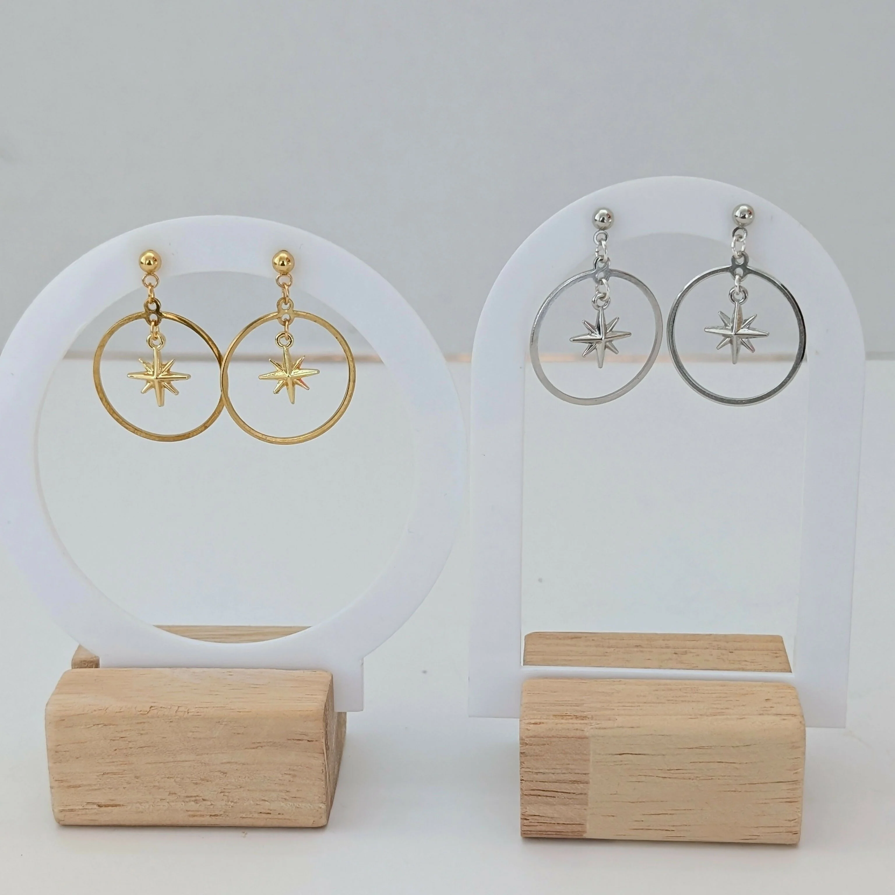 Chunky 3D Gold Star Circle Earrings on Gold Plated Stud - Image 5