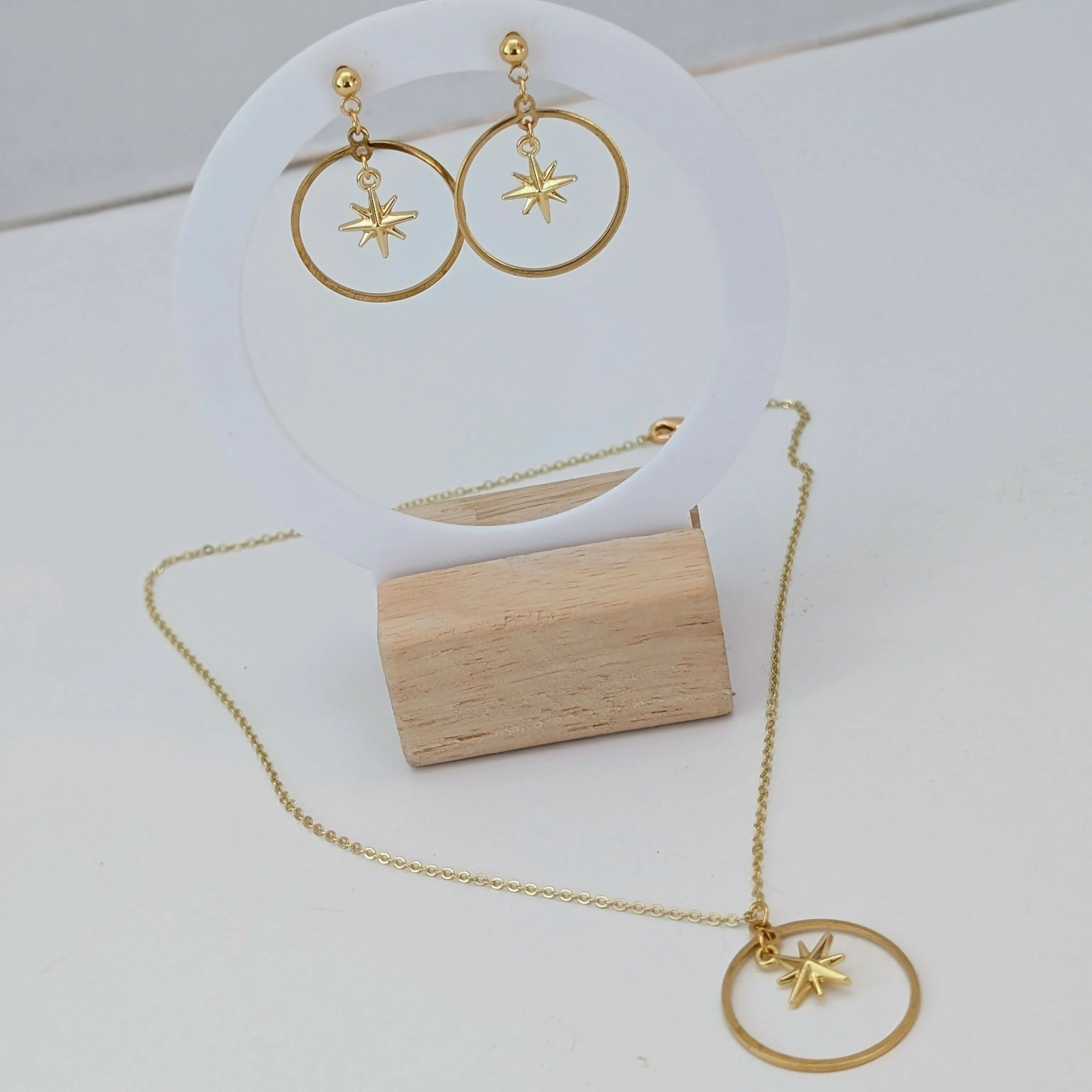 Chunky 3D Gold Star Circle Earrings on Gold Plated Stud - Image 6