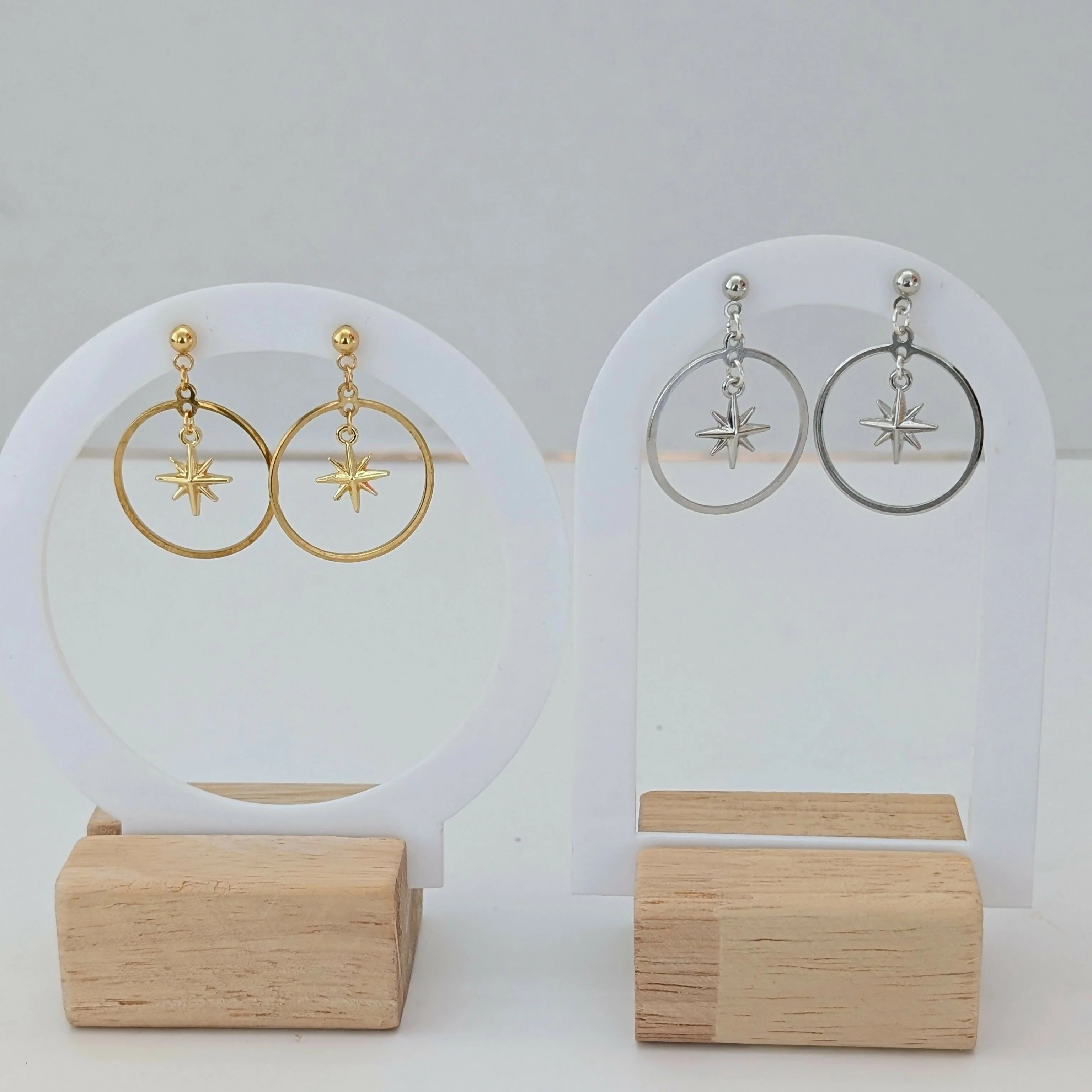Chunky 3D Silver Star Circle Earrings on Silver Plated Stud - Image 5