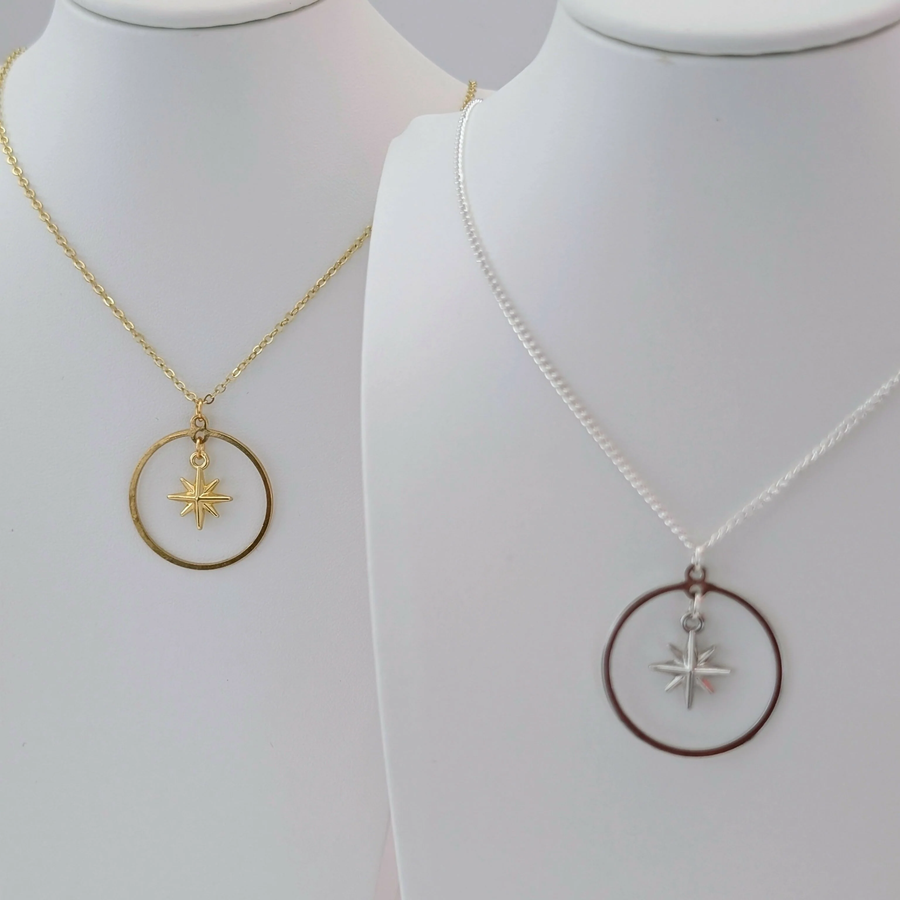 Chunky 3D Silver Star Circle Necklace on Silver Plated Delicate Chain - Image 4