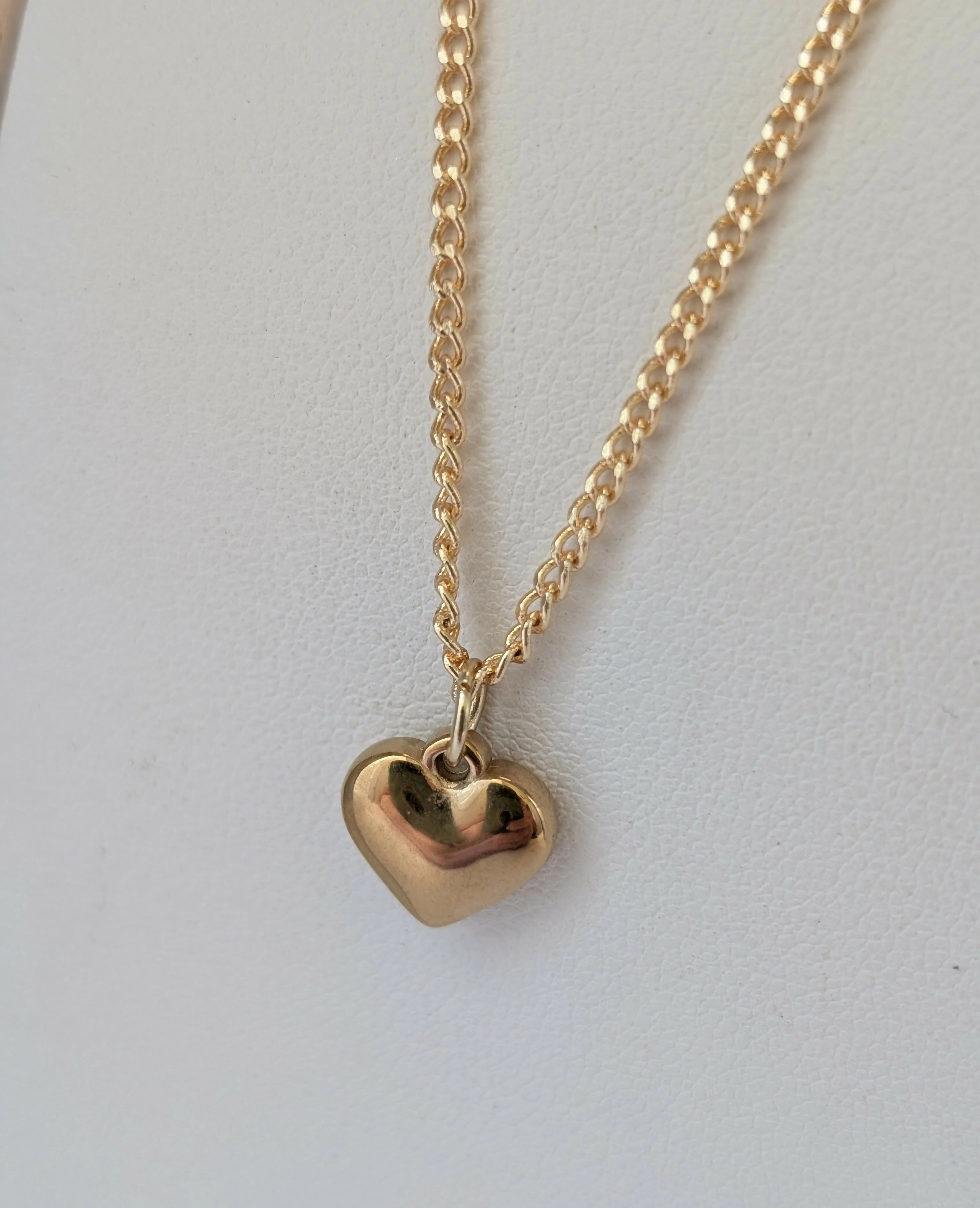 Chunky Gold 3D Heart Charm Necklace on a Flat Gold Plated Chain