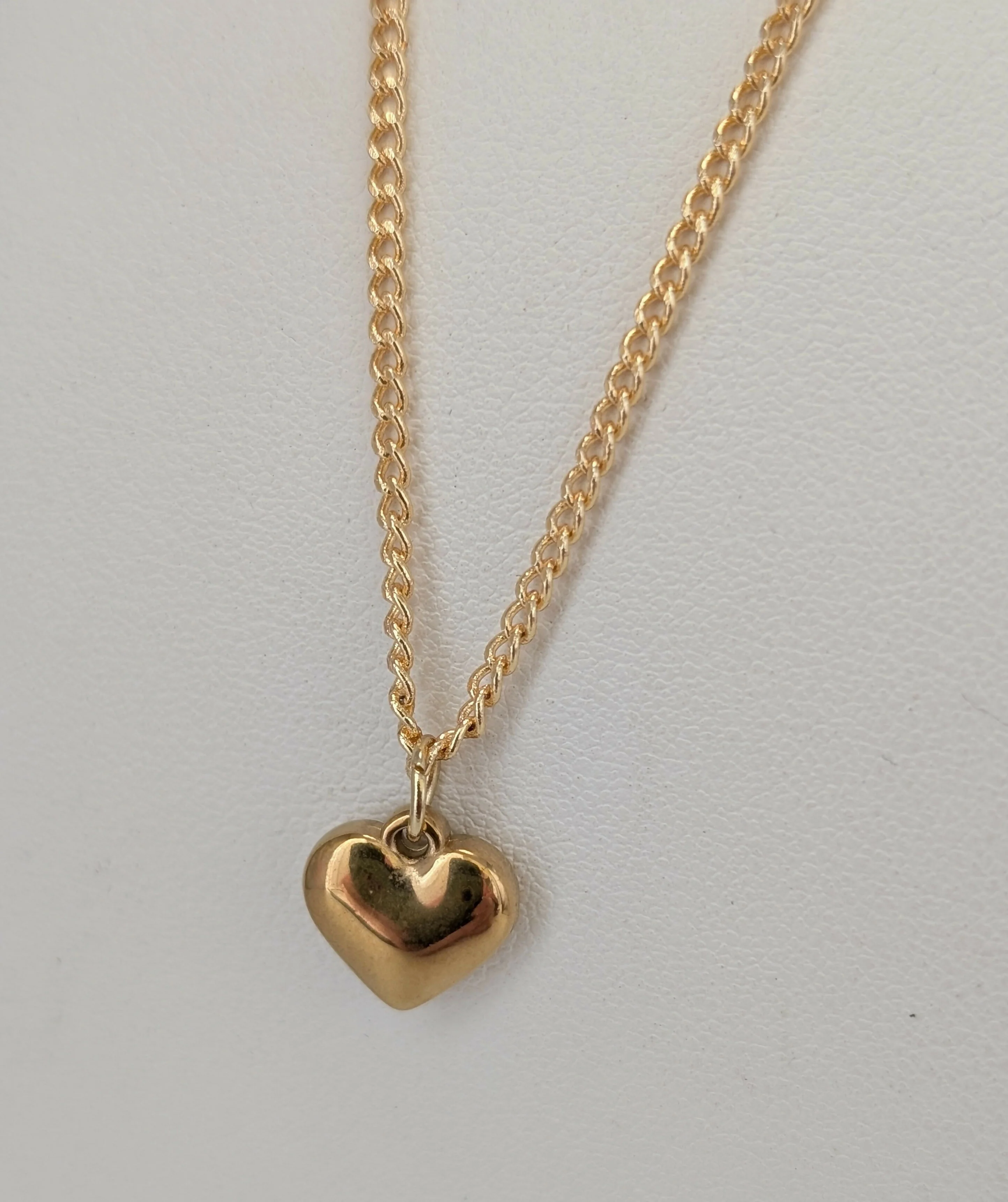 Chunky Gold 3D Heart Charm Necklace on a Flat Gold Plated Chain - Image 3