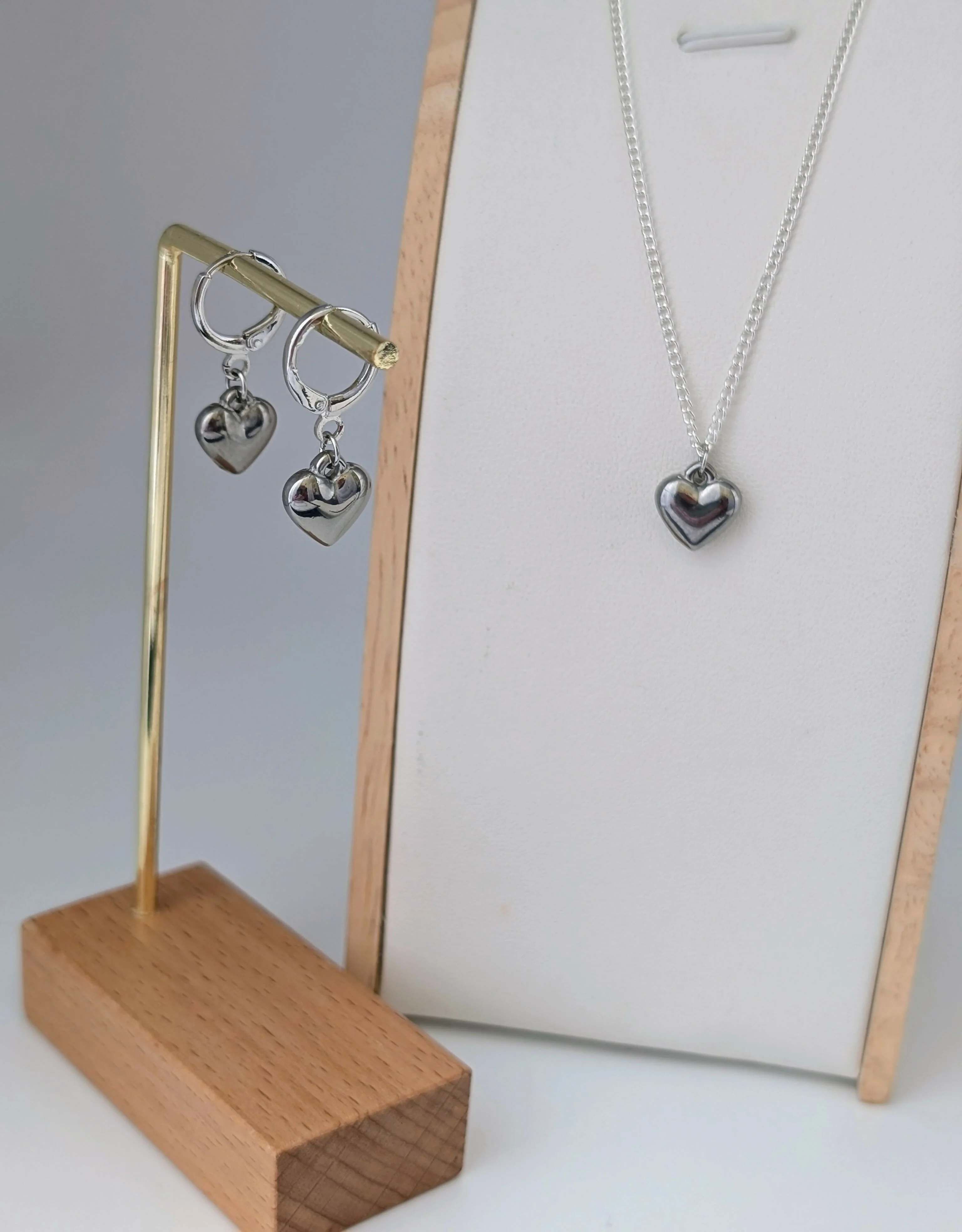 Chunky Silver 3D Heart Charm Huggie Earrings - Image 4