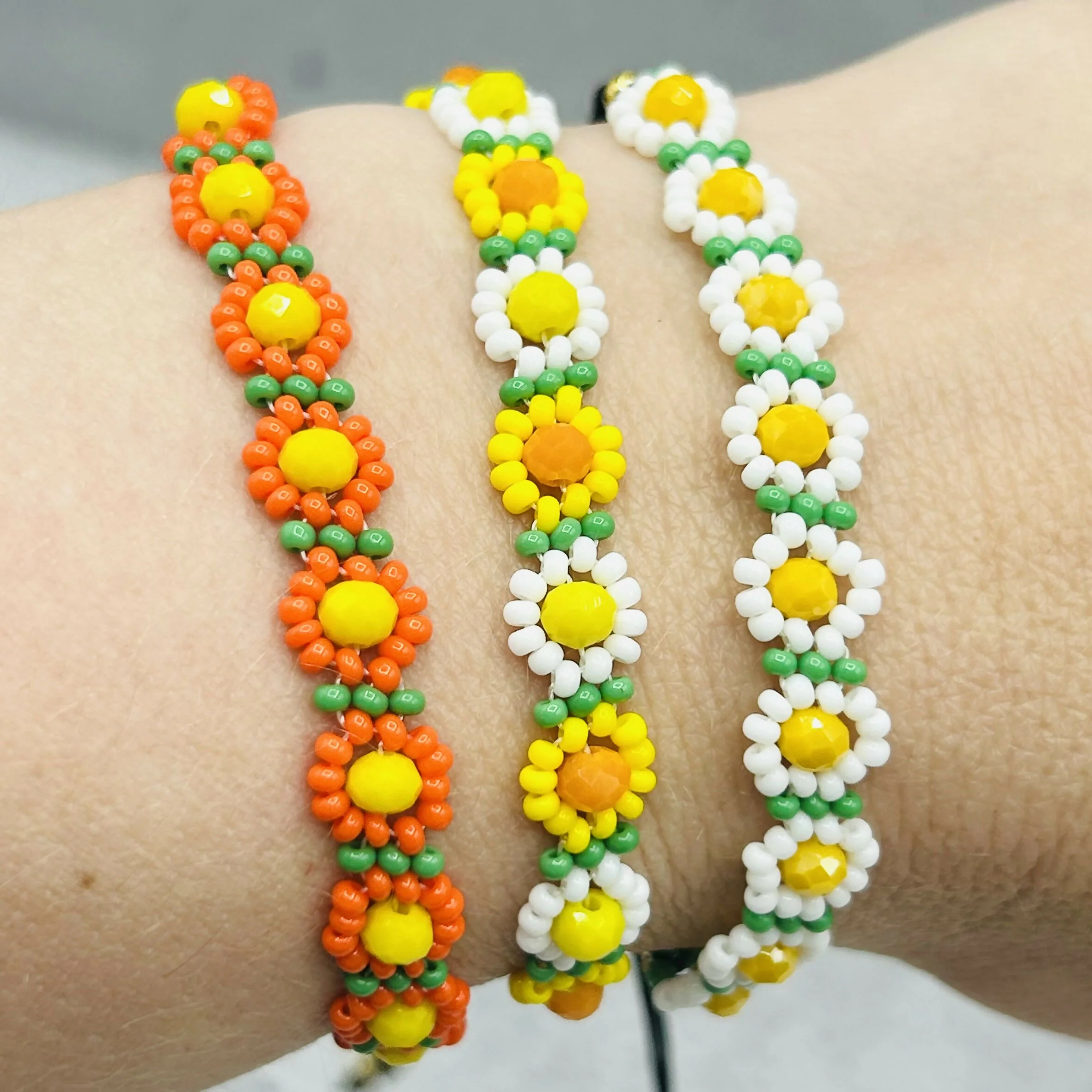 Citrus Daisy Beaded Bracelets – Handmade in Orange, Yellow & White Variants