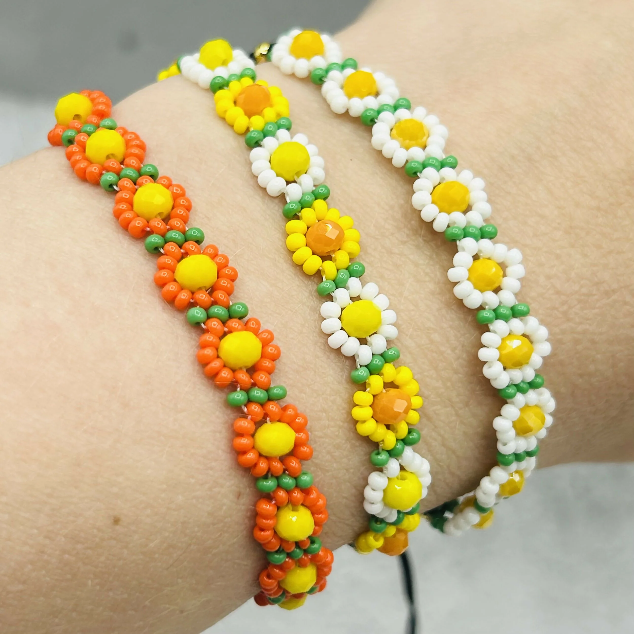 Citrus Daisy Beaded Bracelets – Handmade in Orange, Yellow & White Variants - Image 2