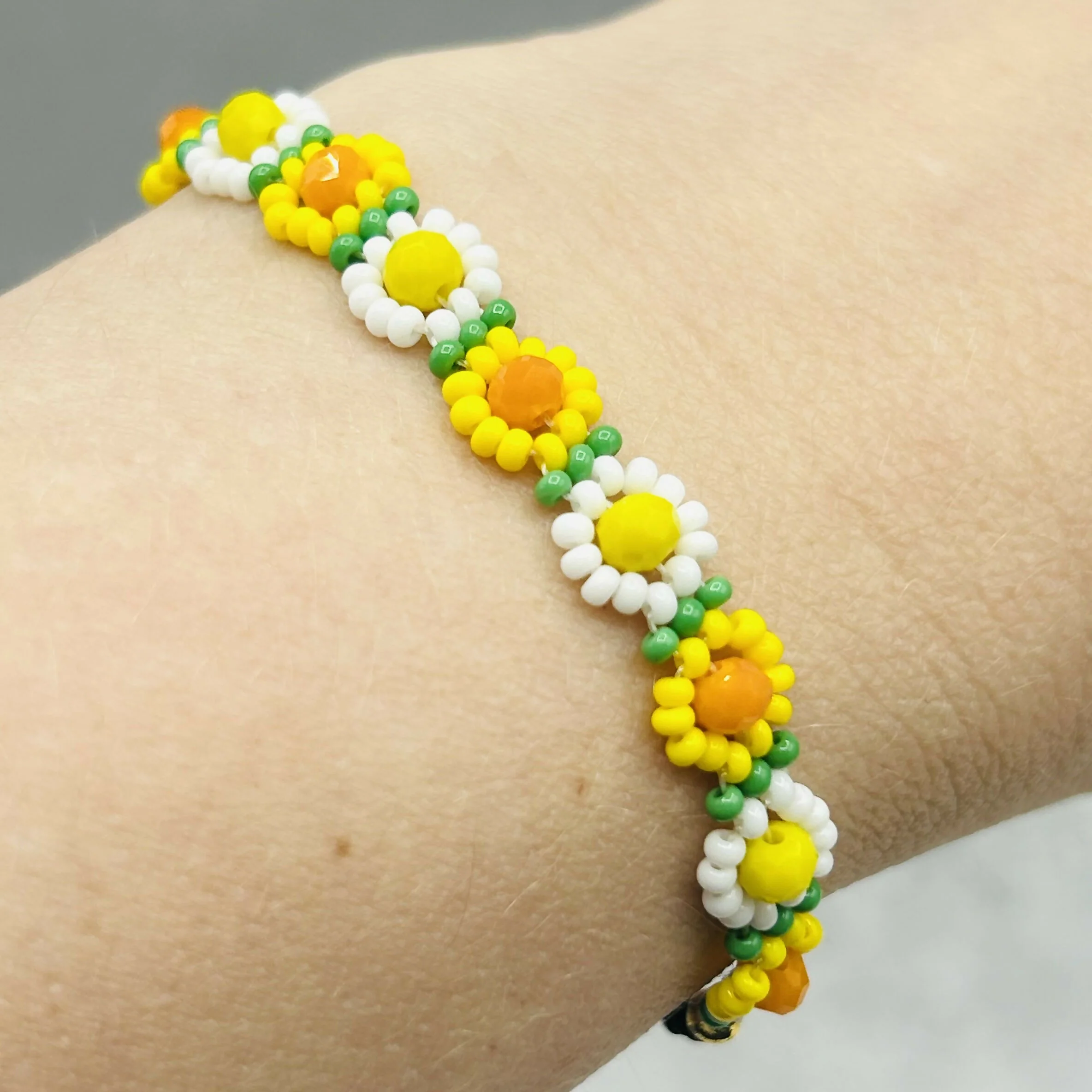 Citrus Daisy Beaded Bracelets – Handmade in Orange, Yellow & White Variants - Image 4