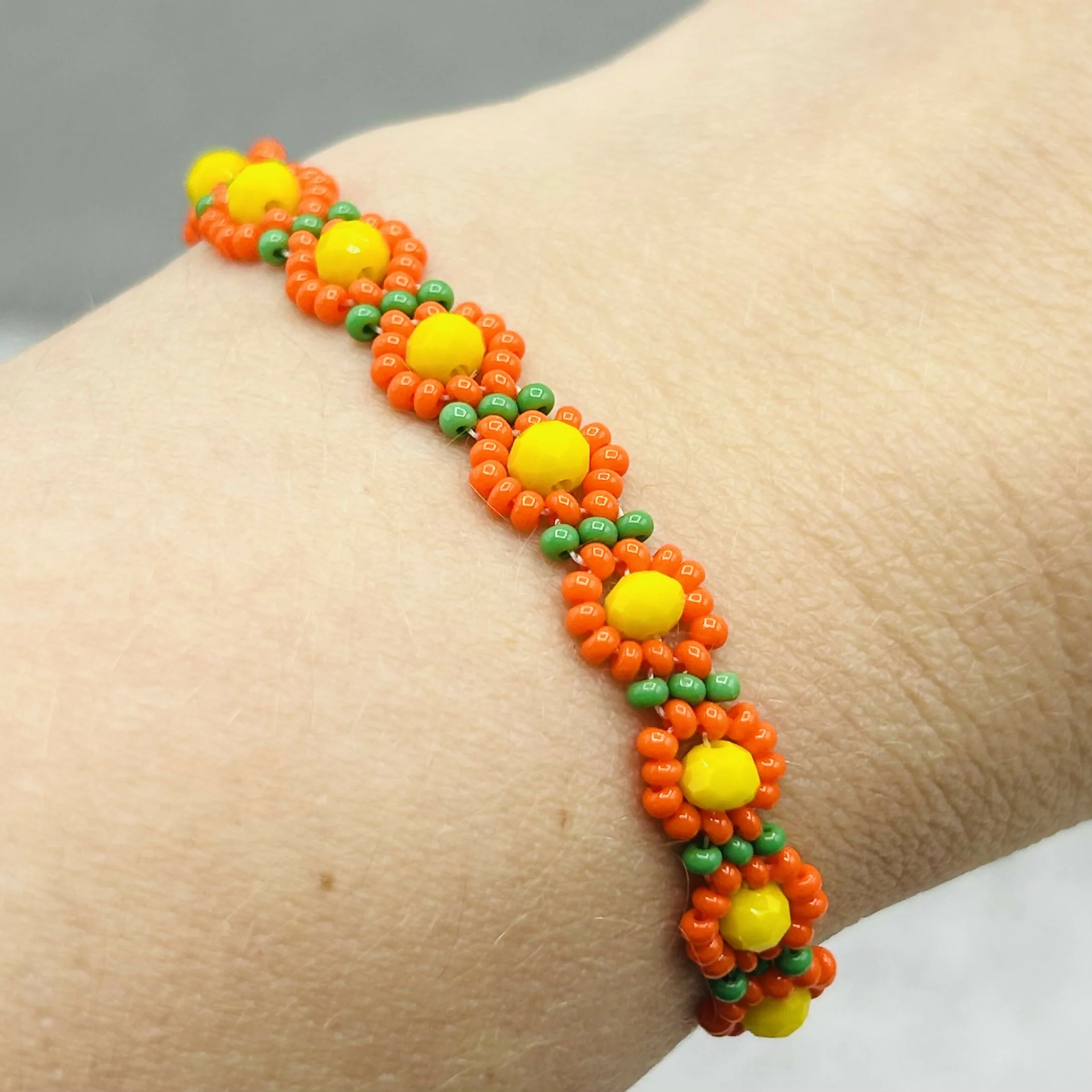 Citrus Daisy Beaded Bracelets – Handmade in Orange, Yellow & White Variants - Image 5