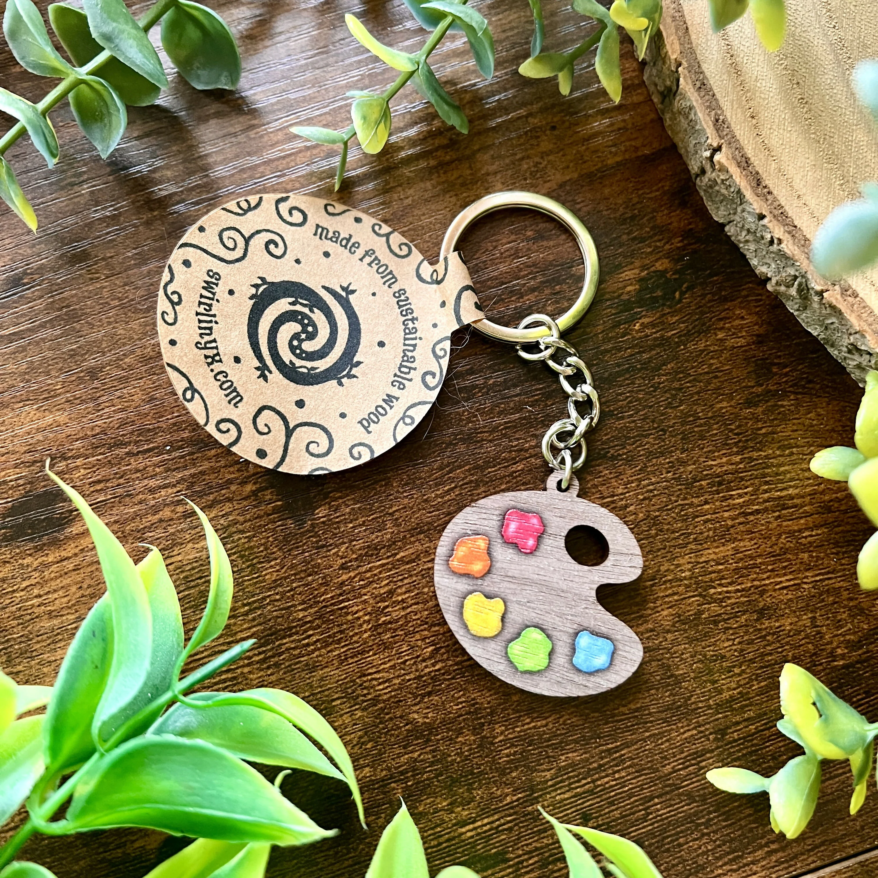 Classic Paint Palette Wooden Keyring - Image 3