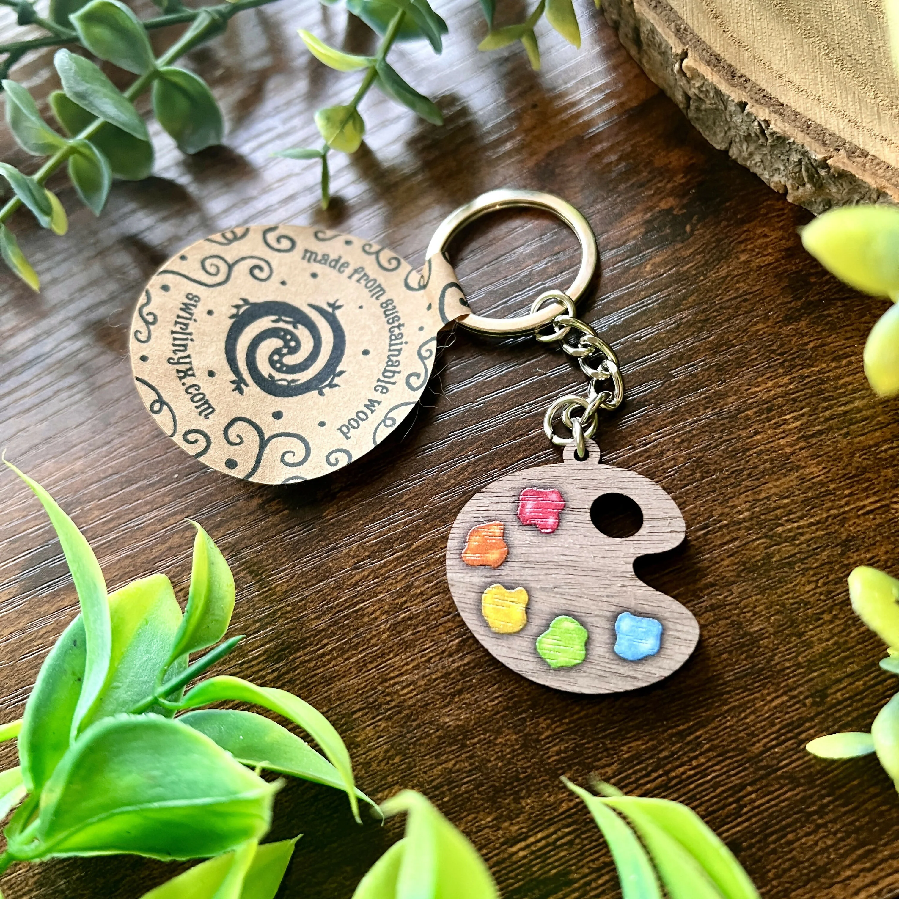 Classic Paint Palette Wooden Keyring - Image 4