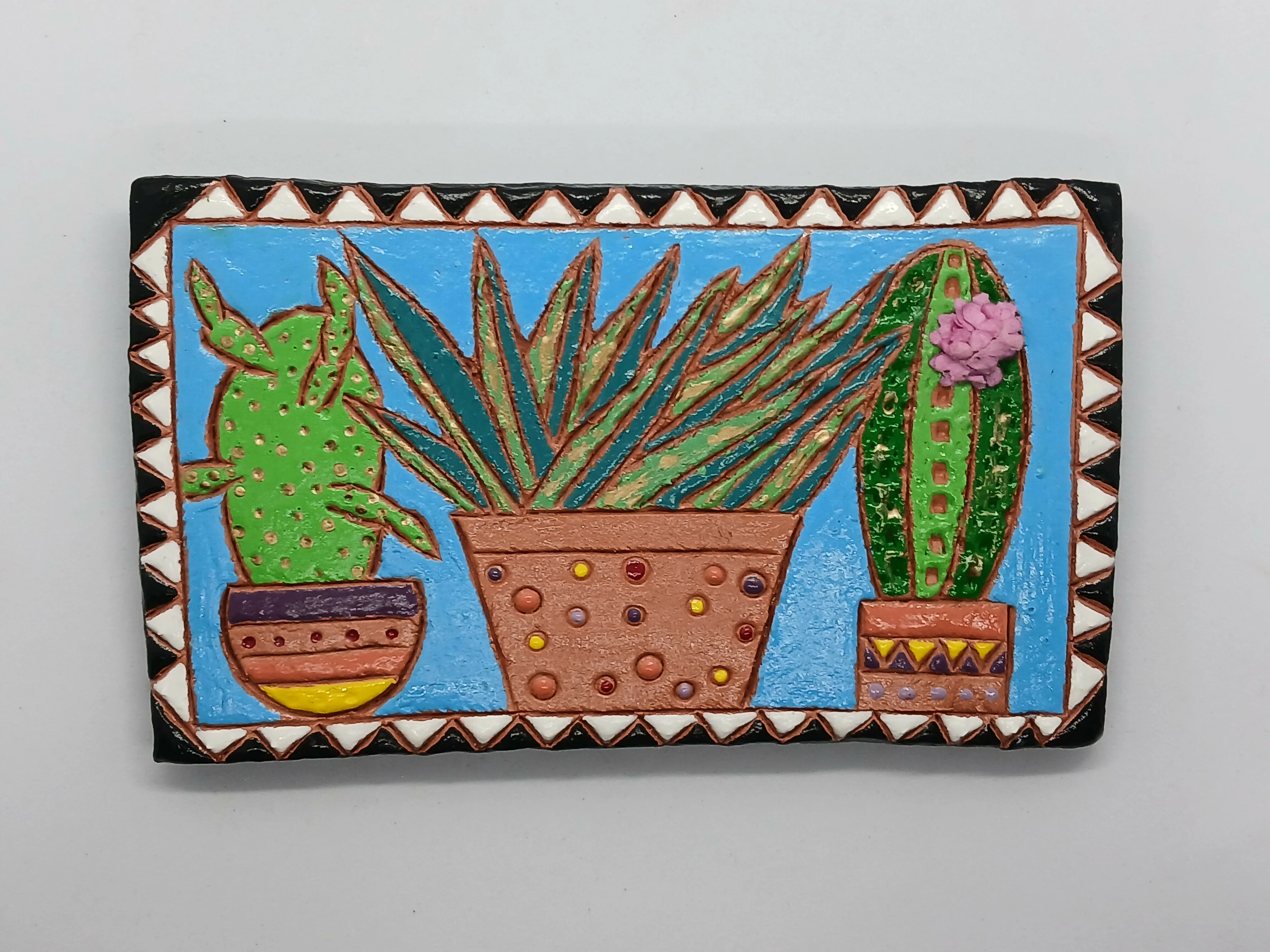 Clay Cactus and Plant Colourful Tile - Image 2