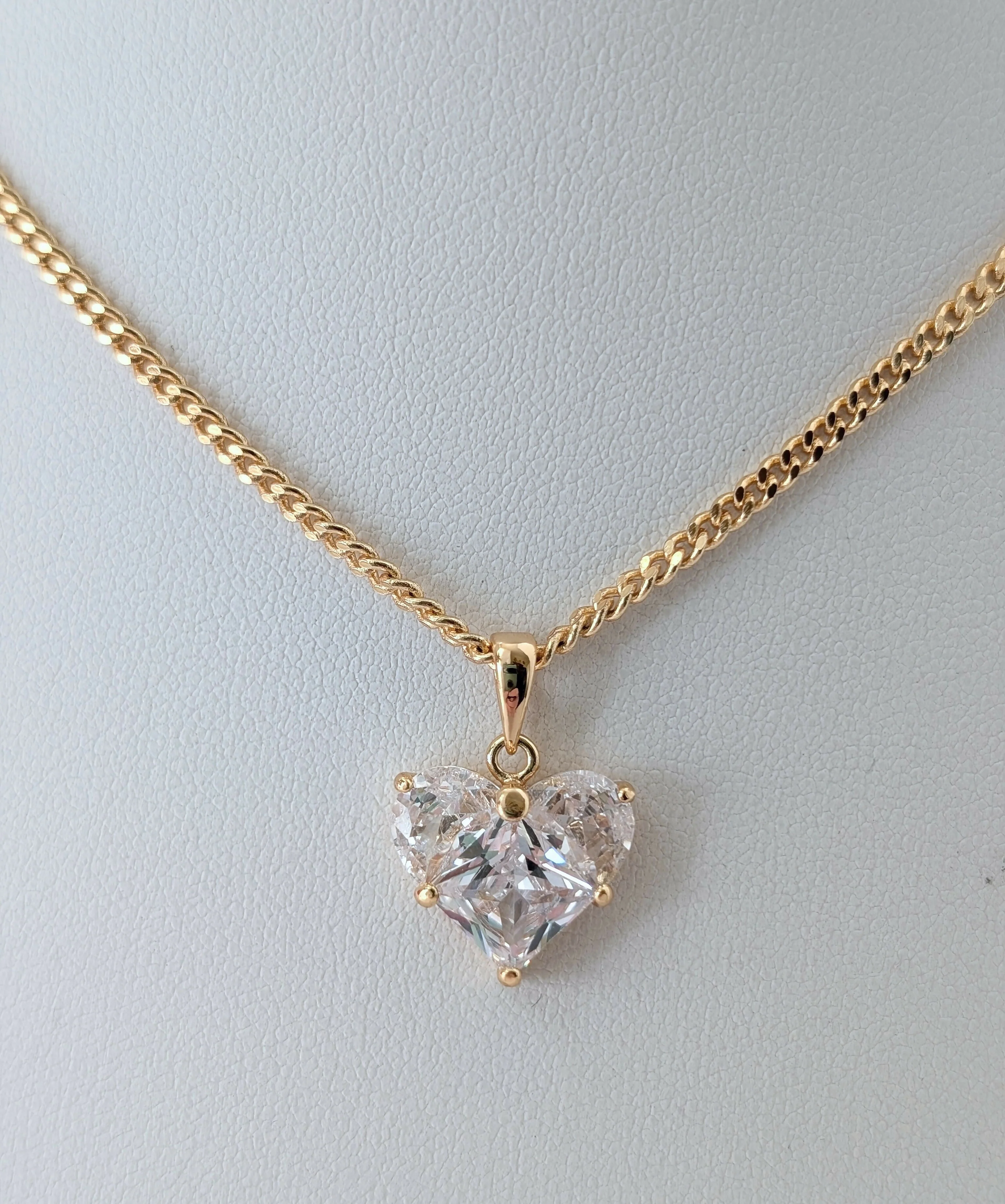 Clear Cubic Zirconia Heart Charm Necklace on a Gold Plated Chain - Image 3