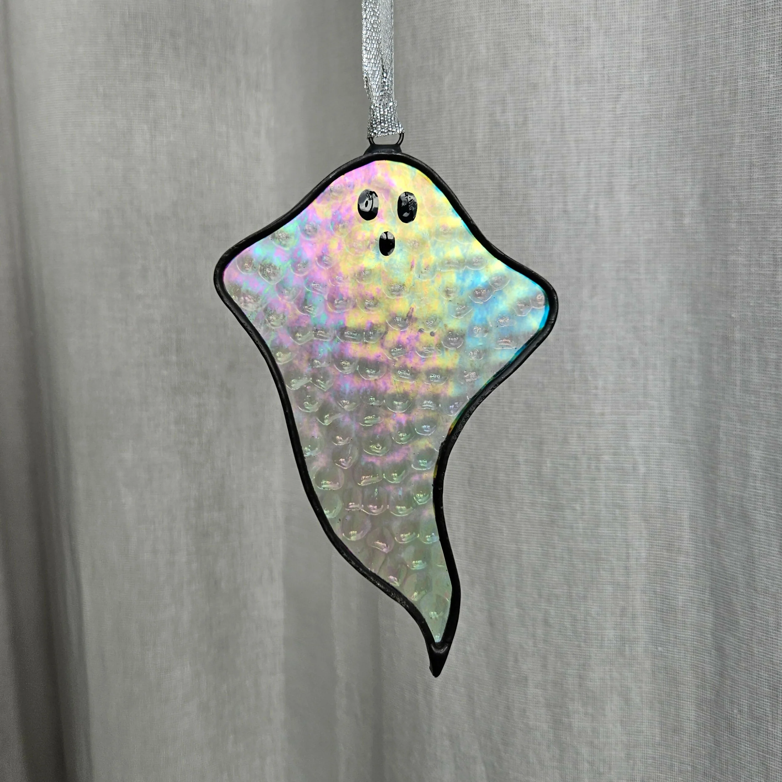 Clear Hammered Iridescent Ghost Stained Glass Decoration