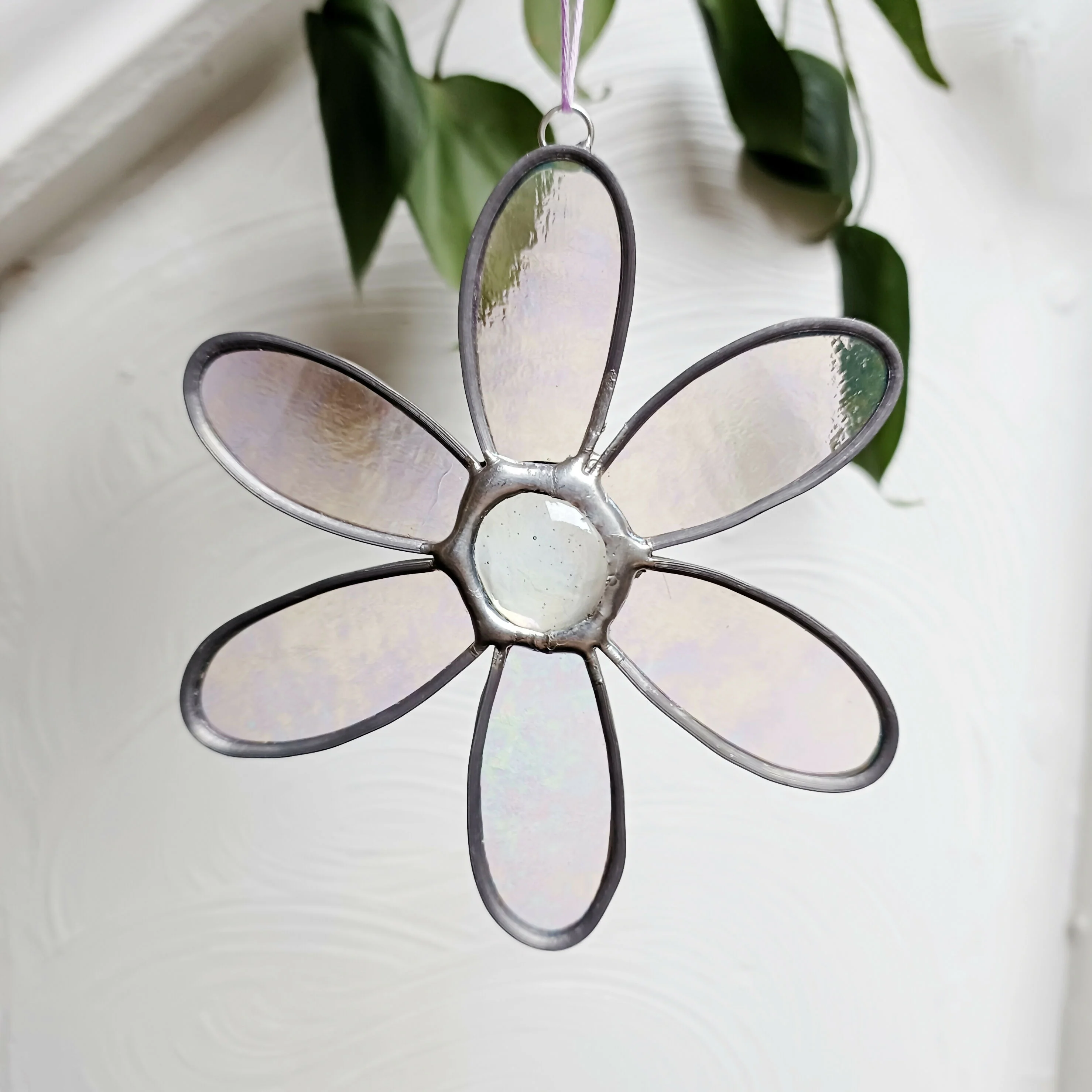 Clear Stained Glass Daisy Flower Suncatcher - Image 2