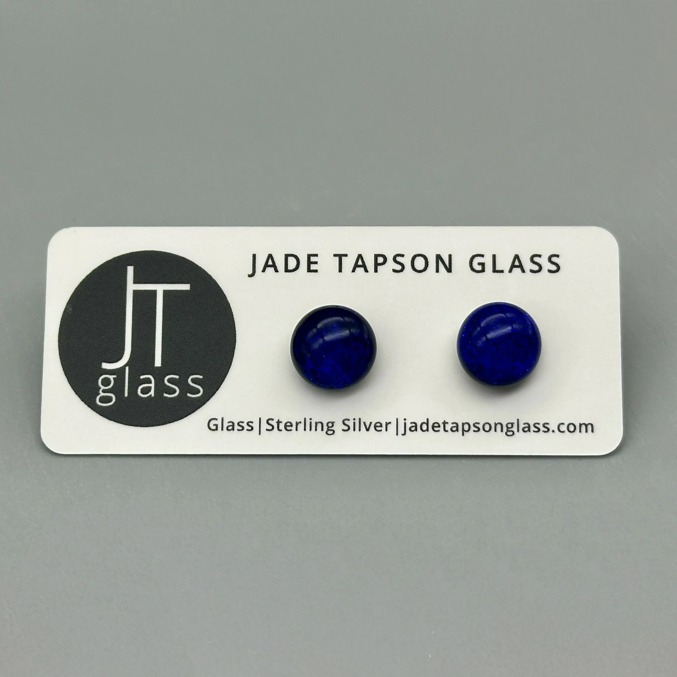 Cobalt Blue Dichroic Fused Glass Sterling Silver Stud Earrings - Handmade by Jade Tapson Glass.