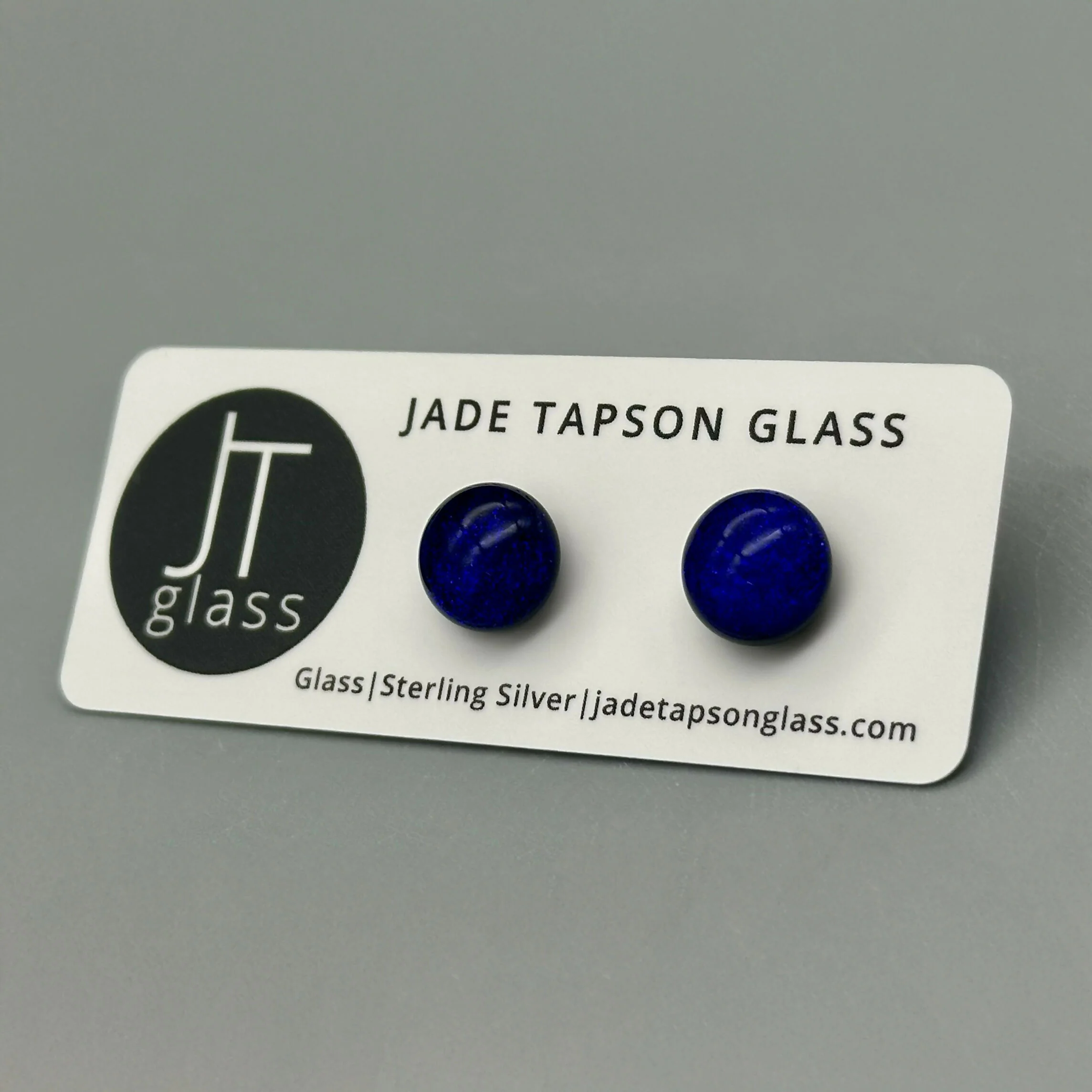 Cobalt Blue Dichroic Fused Glass Sterling Silver Stud Earrings - Handmade by Jade Tapson Glass. - Image 2