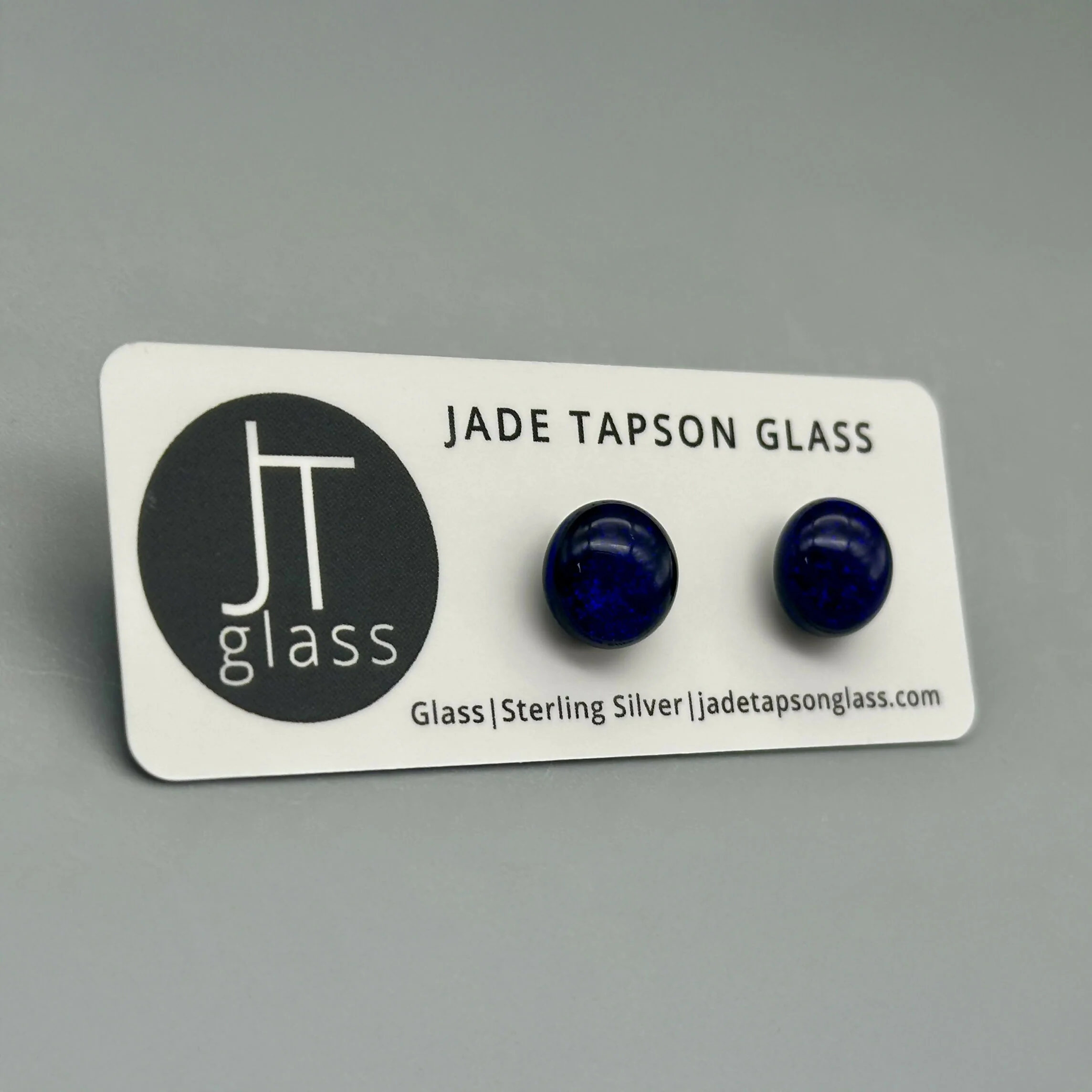 Cobalt Blue Dichroic Fused Glass Sterling Silver Stud Earrings - Handmade by Jade Tapson Glass. - Image 3